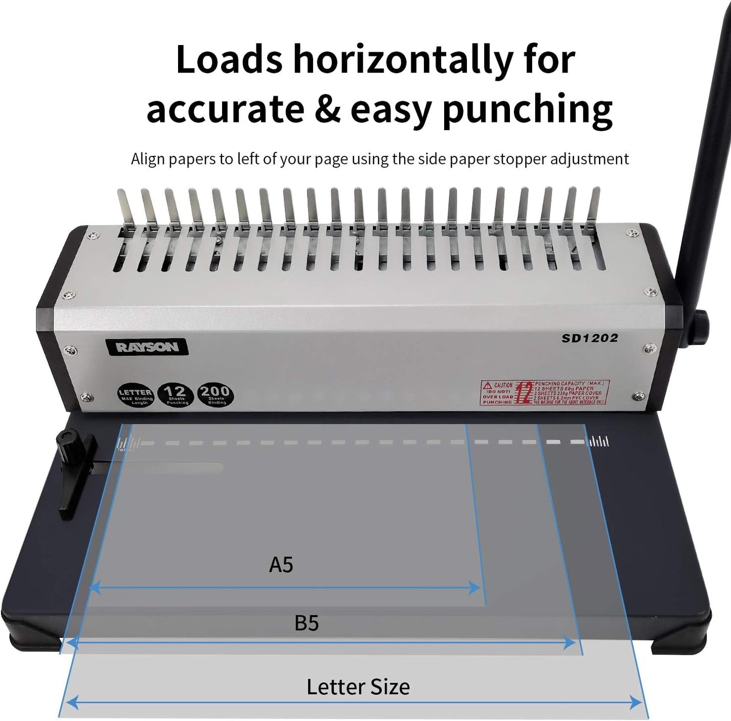 RAYSON SD1202 Comb Binding Machine, 19 Holes, Max Punching Letter Size, with Comb Set Binder for Daily Binding
