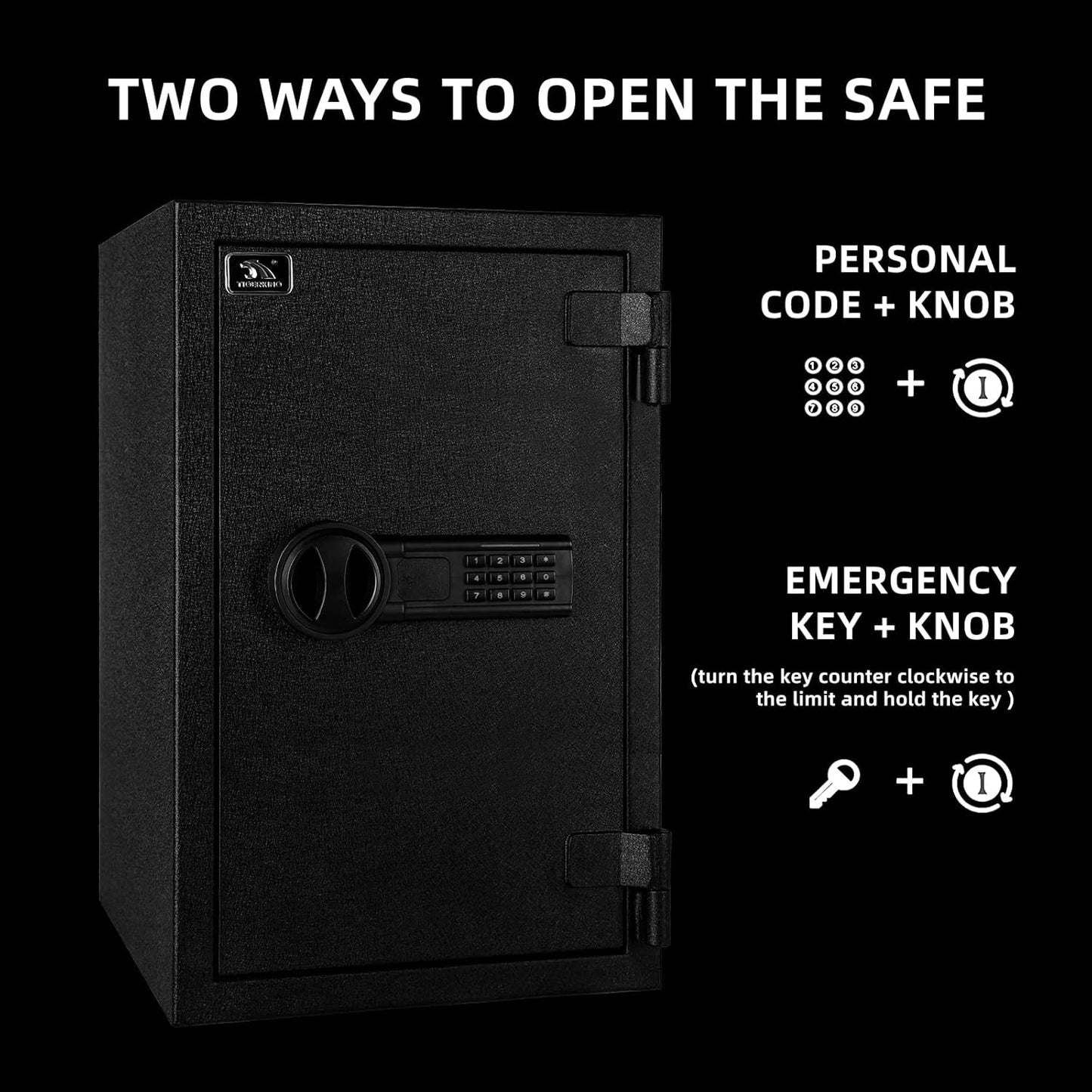 TIGERKING Fireproof Safe, 1.8 Cubic Feet Large Steel Digital Safe Box with Code Button Keypad, Heavy Duty Safe for Home and Office