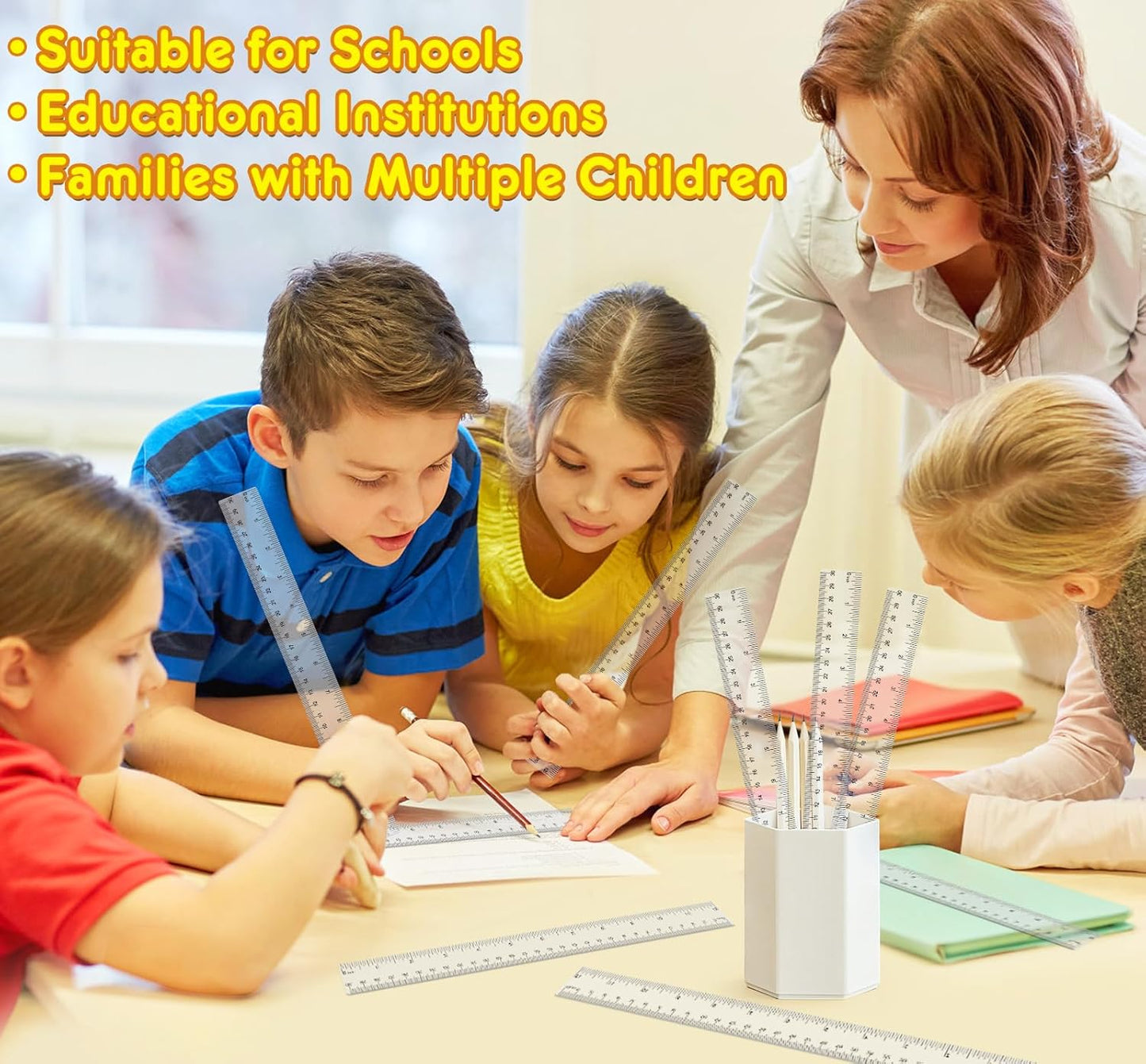 32 Pack Clear Plastic Ruler 12 Inch, Rulers Bulk for Classroom, Transparent Ruler with Centimeters and Inches, Metric Rulers for Kids, Ideal Back to School Office Home Supplies