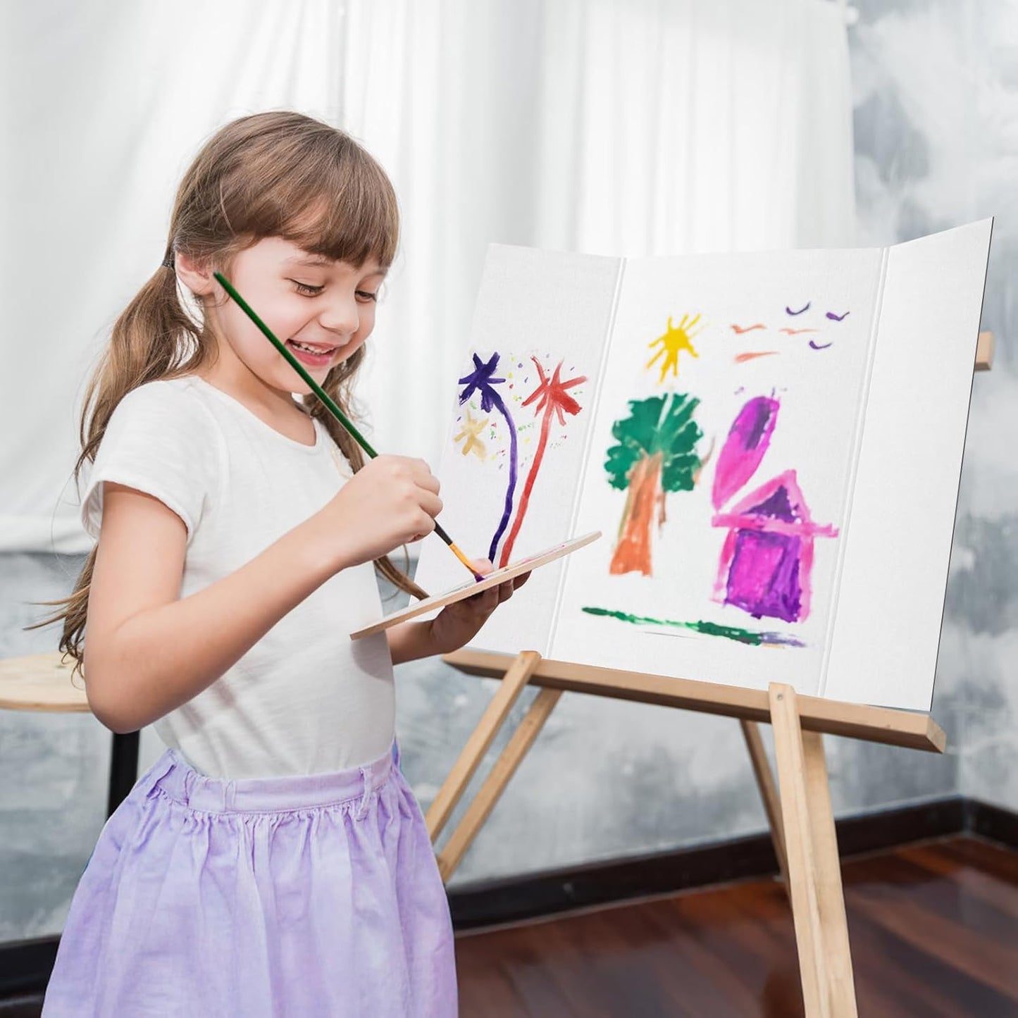 9 Per Pack Trifold Poster Board, 24" × 16" Inch White Cardboard Sheets for School Projects, Science Fair, Business Events