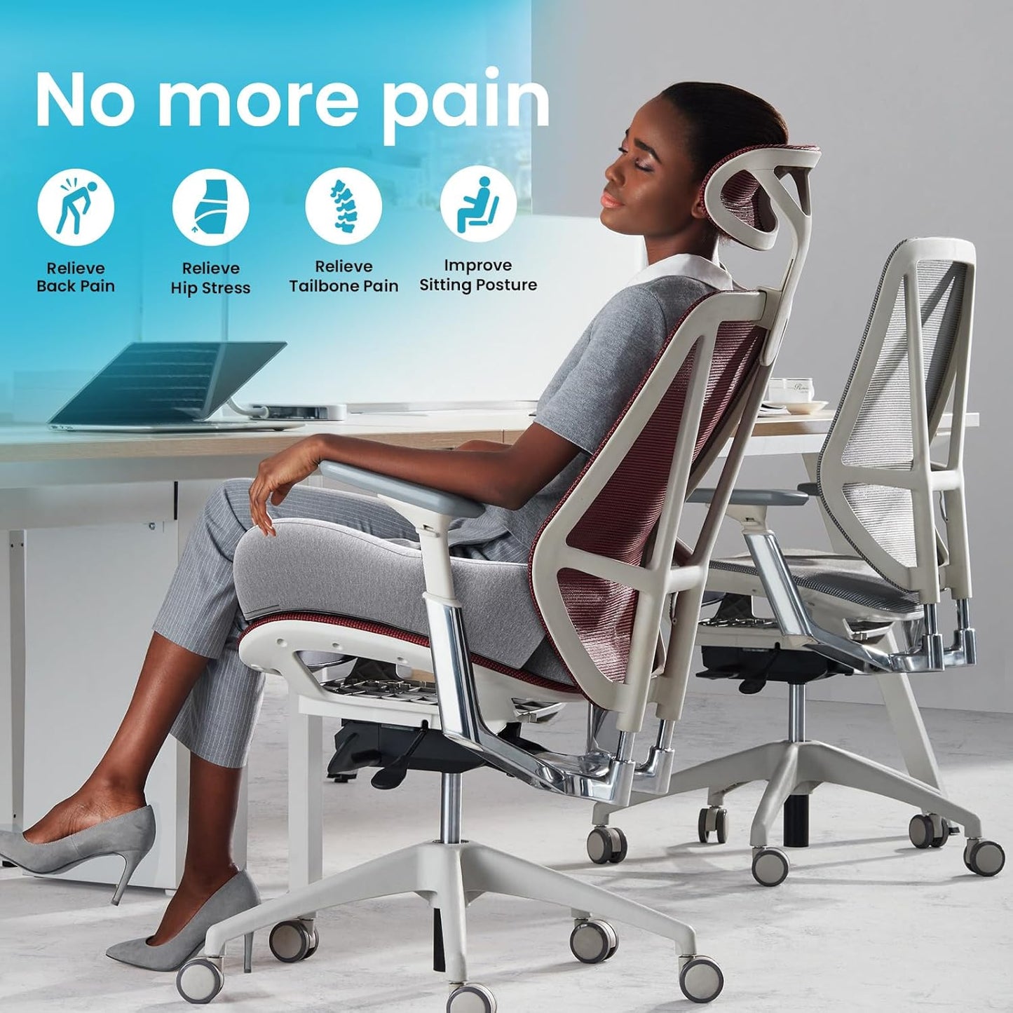 Benazcap Seat Cushion, Memory Foam Cushion for Office Chair - Ergonomic Chair Cushions for Tailbone Pain Relief, Sciatica & Back Support, Office Chair Cushion & Car Seat Cushion, Grey