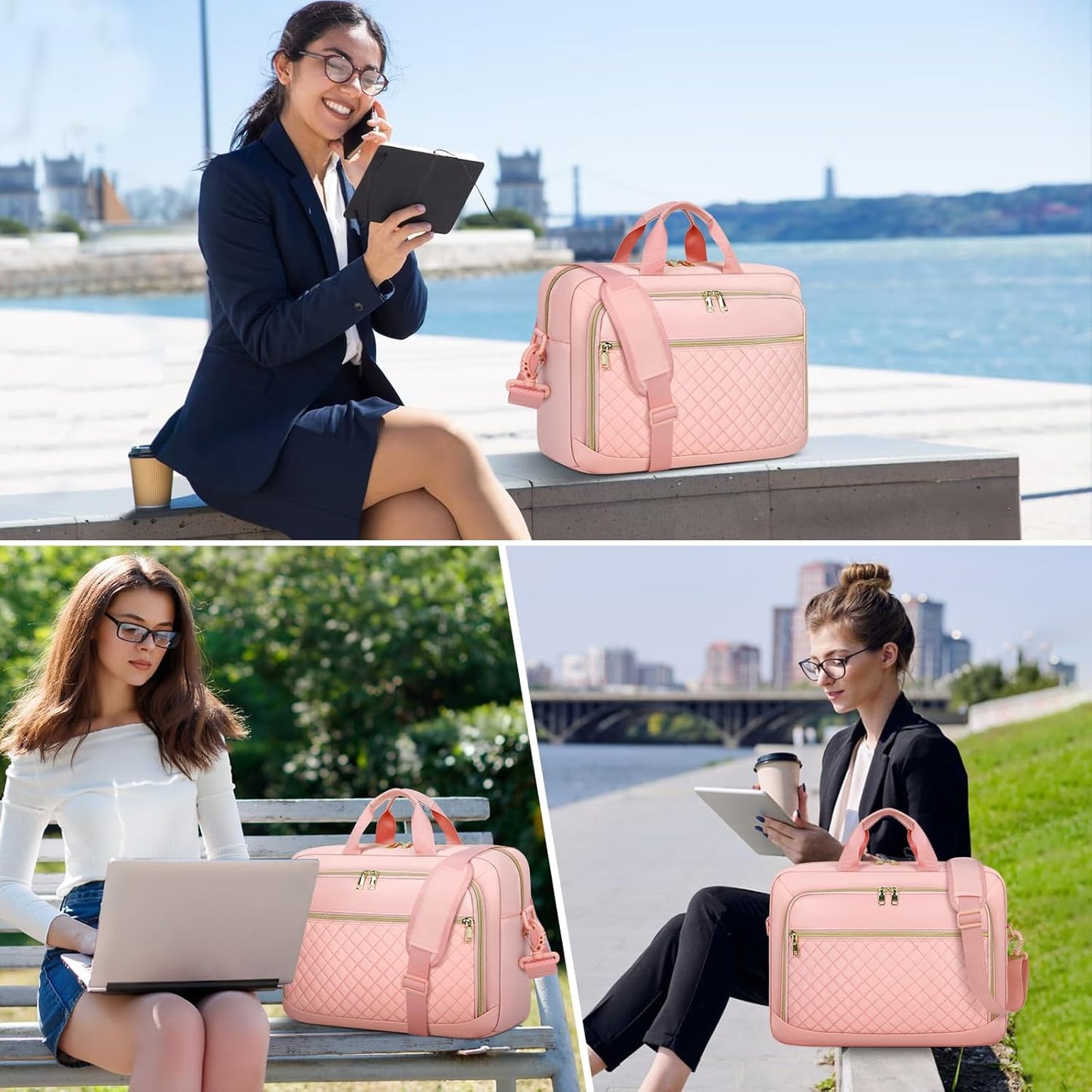 NEWHEY Laptop Bag 17.3 Inch Laptop Briefcase for Women Men Waterproof Shoulder Messenger Bag Large Computer Bag for Business Office Work College, Pink