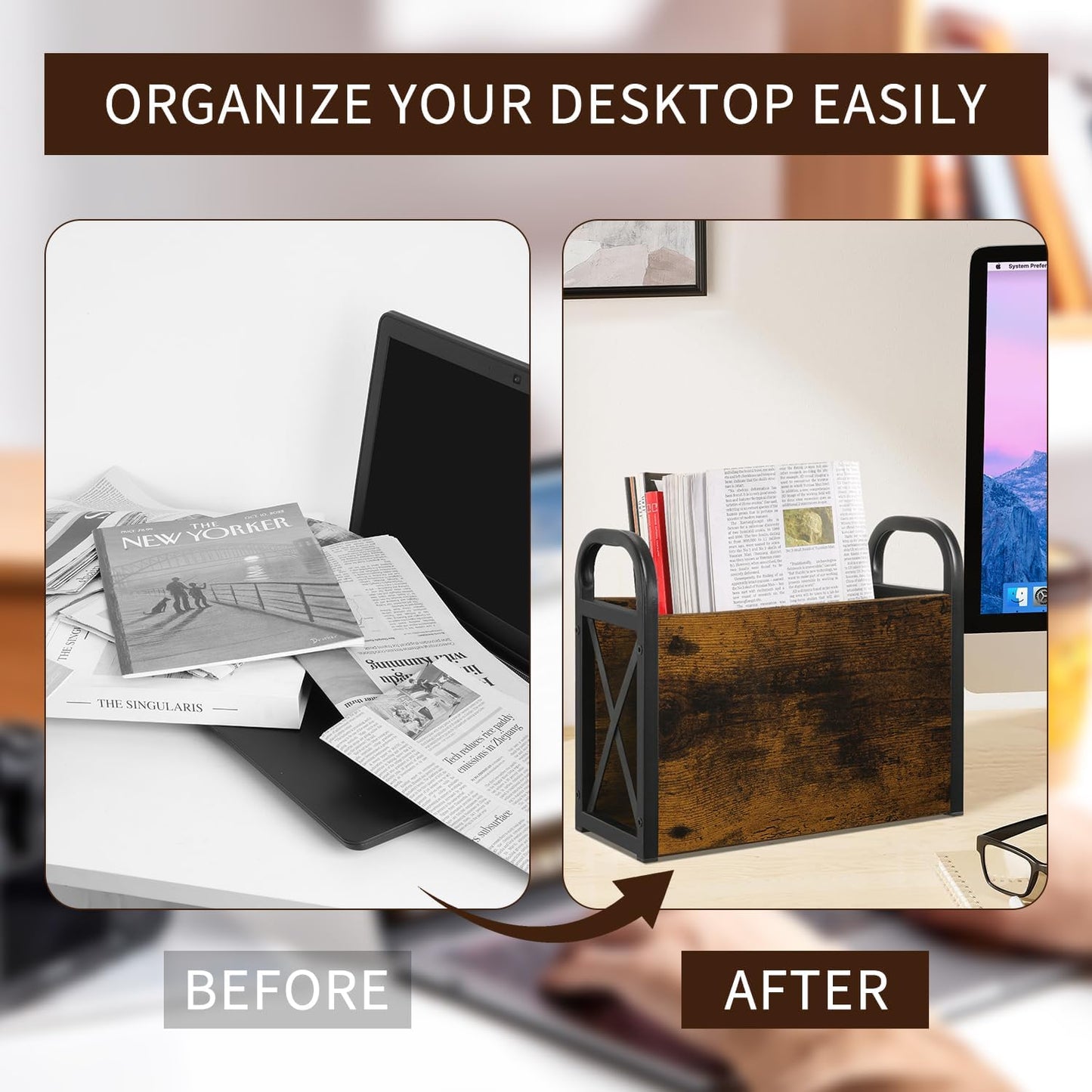 YINMIT Magazine Holder, Magazine Rack Floor, Magazine Storage Basket, Folder Organizer Bin for Books, Newspapers, Tablets