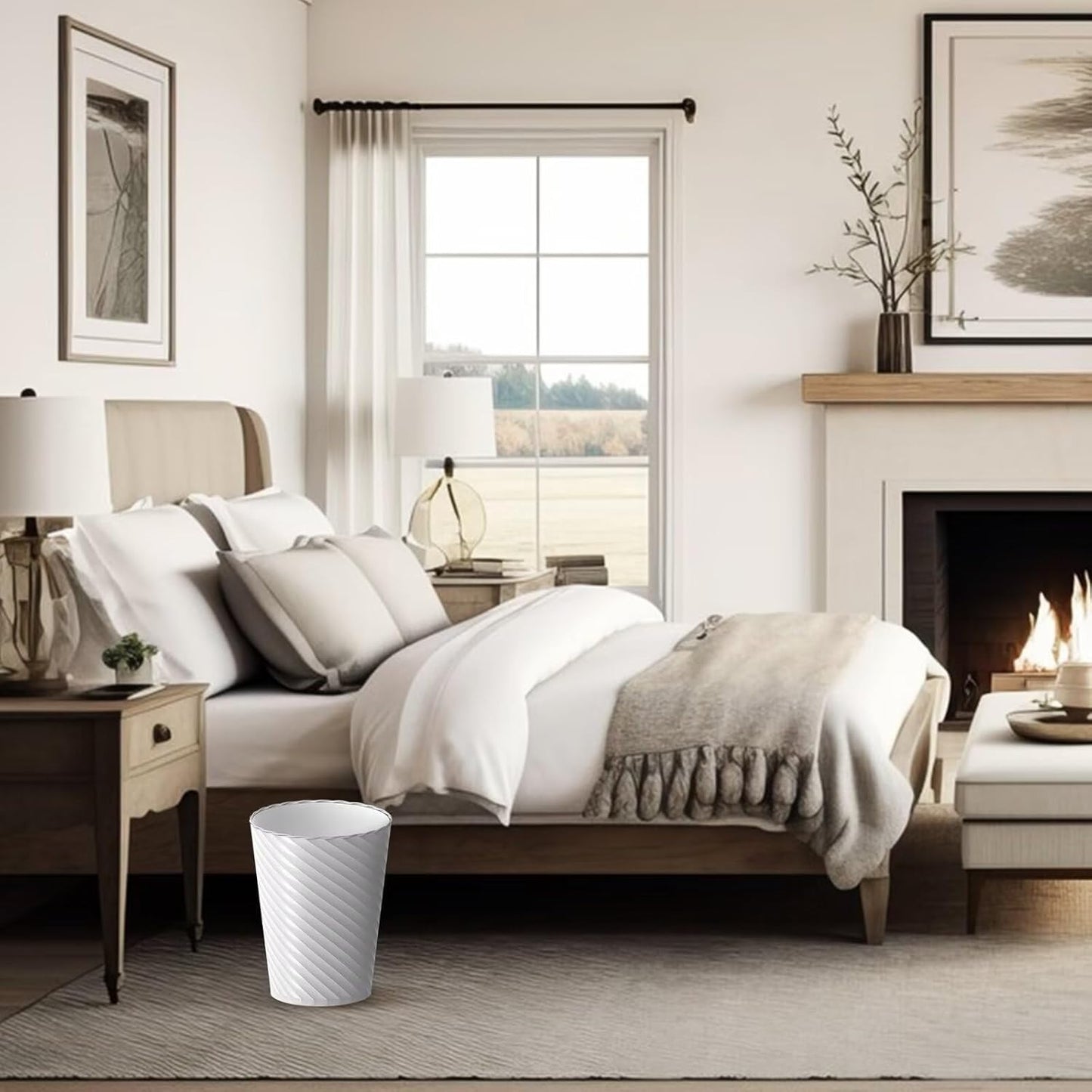 Bathroom Trash Can, 3 Pack 1.8 Gallons Small Trash Can with Trash Bags, Bathroom Garbage Can, Plastic Trash Bin, Round Waste Basket for Living Room, Bedroom, Office, Kitchen, Compact Space (White)