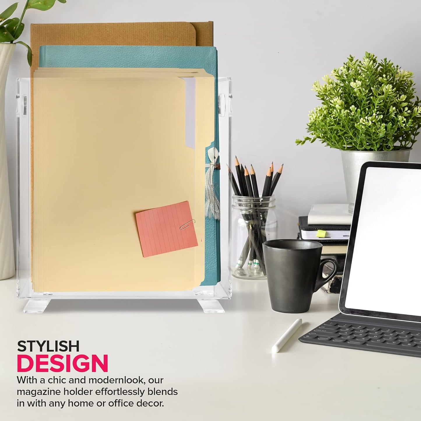 Stock Your Home Acrylic Magazine Holder - Crystal Clear Holder - Shatterproof - Open Top - Space Saver - For Magazines, Publications, Office Desk, Reception, Waiting Room