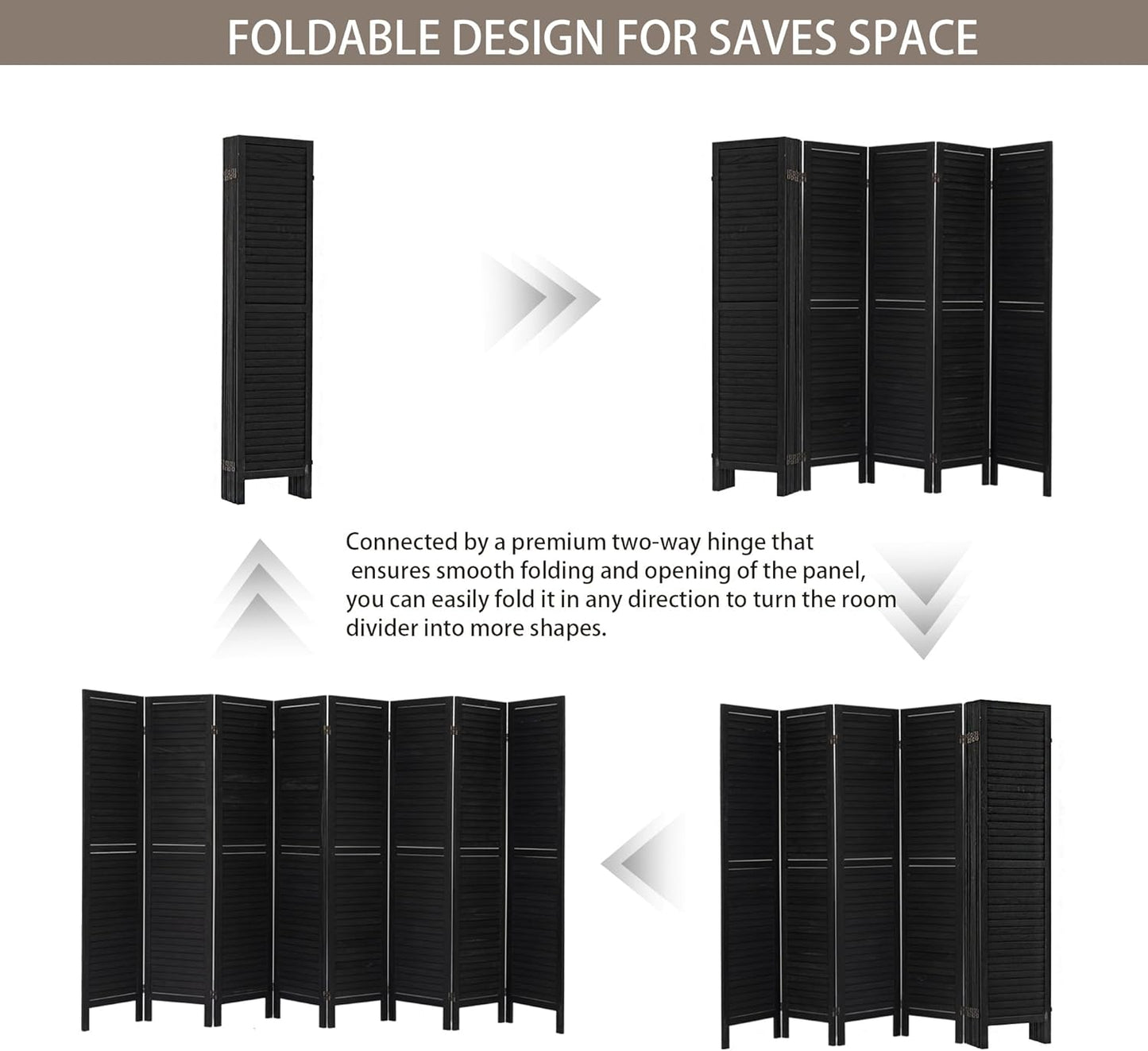 NicBex 8 Panel Room Divider,5.6FT Wood Room Dividers,Folding Privacy Screens Portable Freestanding Partition Wall Dividers for Room Separation,Home Bedroom Office,Black