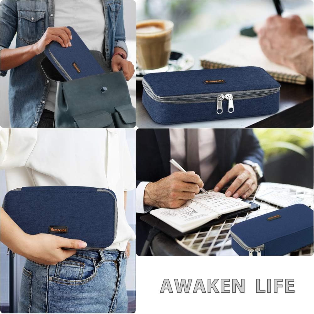 Homecube Capacious Pencil Case Pen Box Makeup Bag Pouch Pencils Holder Large Storage Stationery Box with Zipper School Supplies for College and Office - Navy Blue
