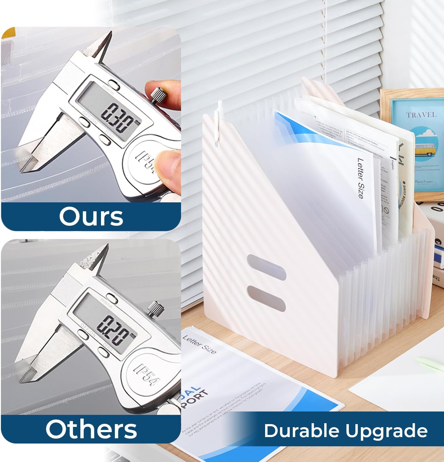 Y YOMA 2 Pack Expanding Magazine Holder with 13 Pockets | Portable Desktop Plastic Self Standing Accordion File Organizer for A4 Letter Size Document Storage Home Office School, Pink