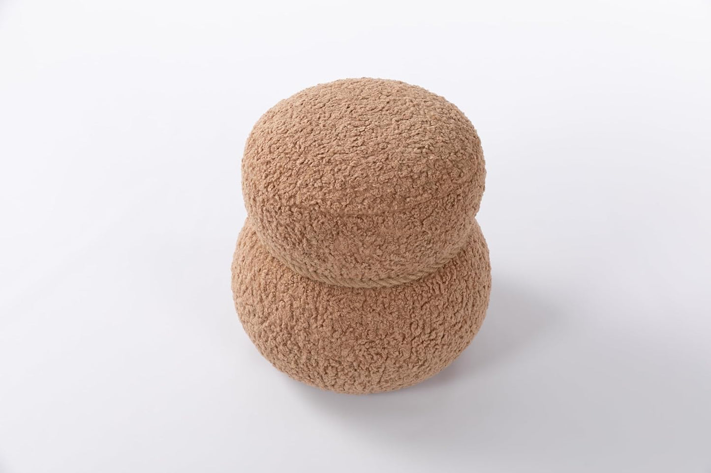 MEETAKING Small Round Foot Stool, Teddy Fabric Footrest Ottoman Stool with Non-Skid Legs, Modern Footstools Step for Couch, Desk, Office, Living Room (Light Brown)