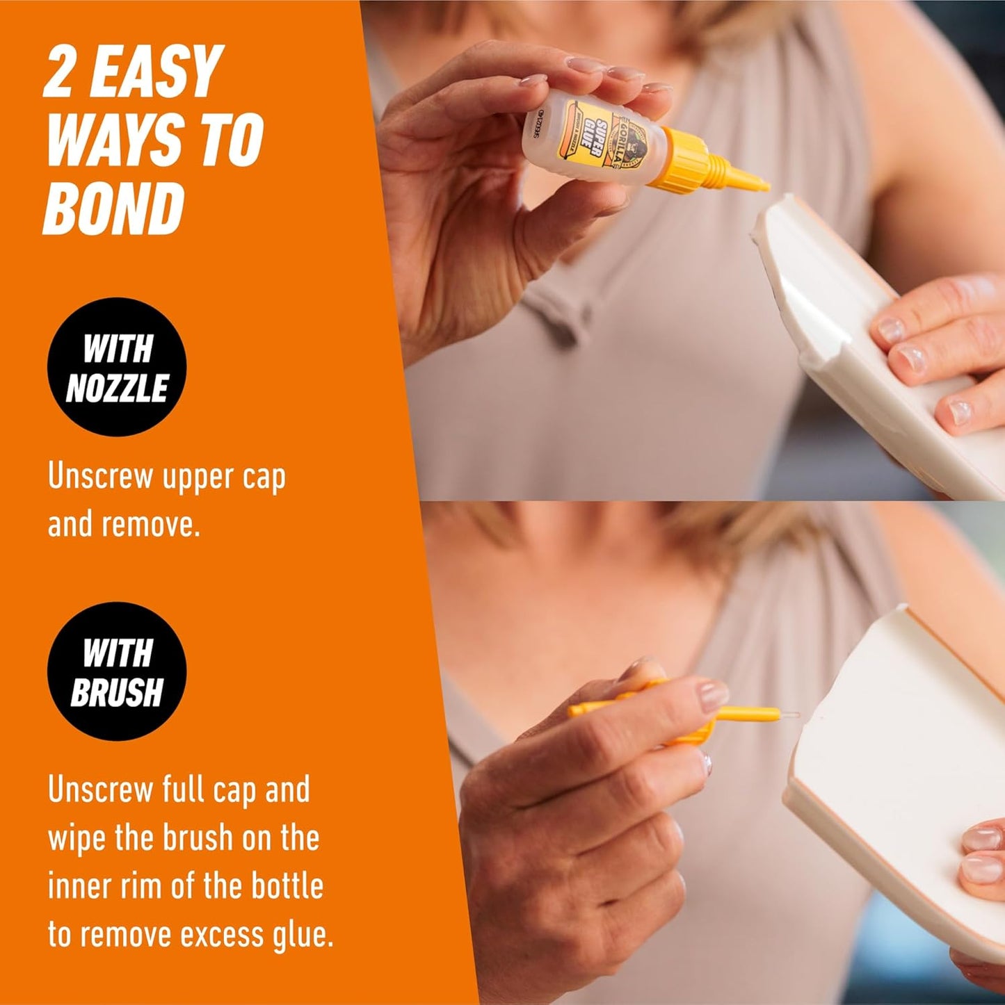 Gorilla Super Glue with Brush & Nozzle Applicator, Clear Glue, 12 Gram (Pack of 2) - All Purpose and Fast Setting for Projects and Repairs