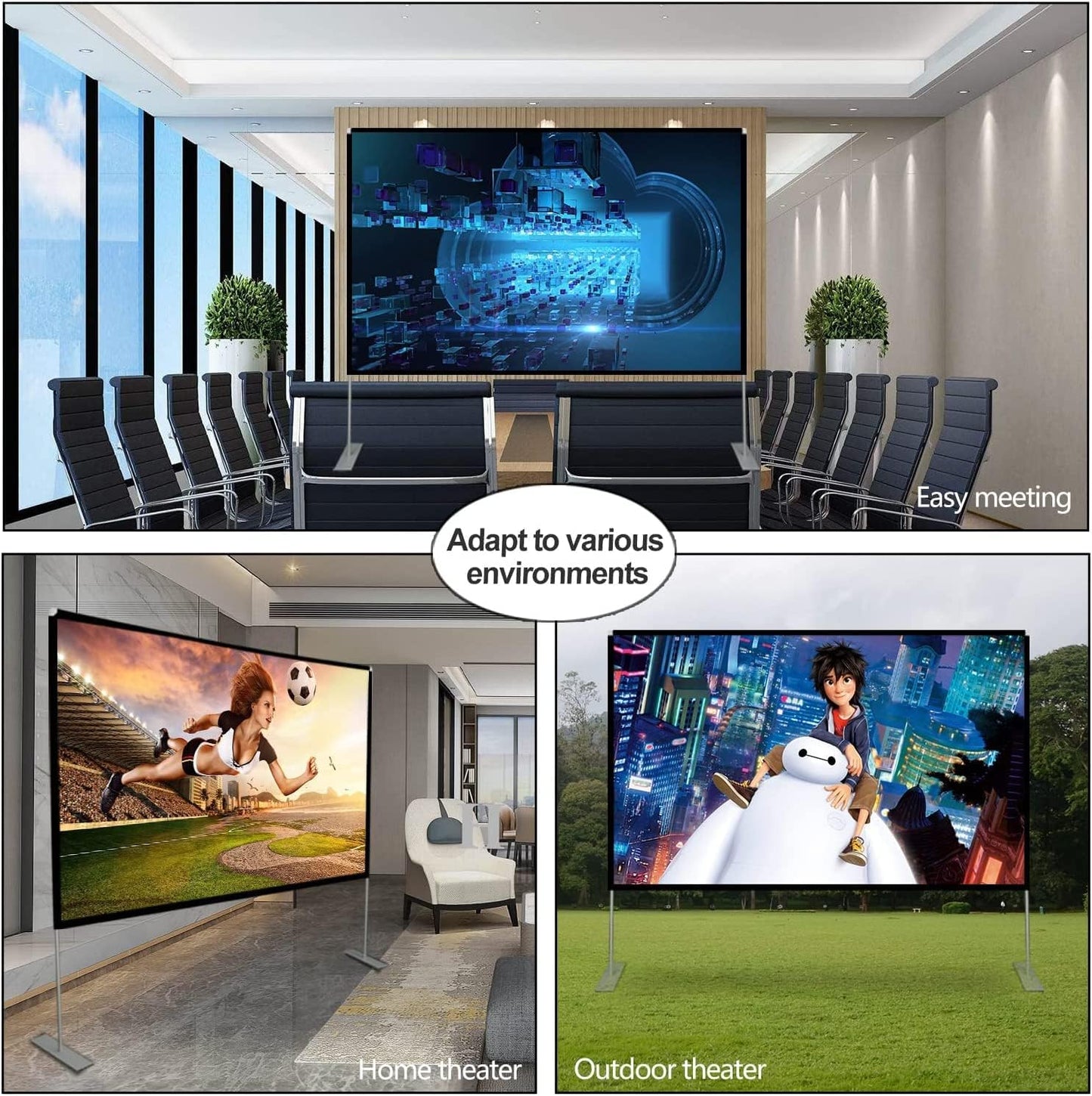 Outdoor Projector Screen with Stand 100 Inch: Portable Projection Screen for Outside Theater Home Backyard Movies