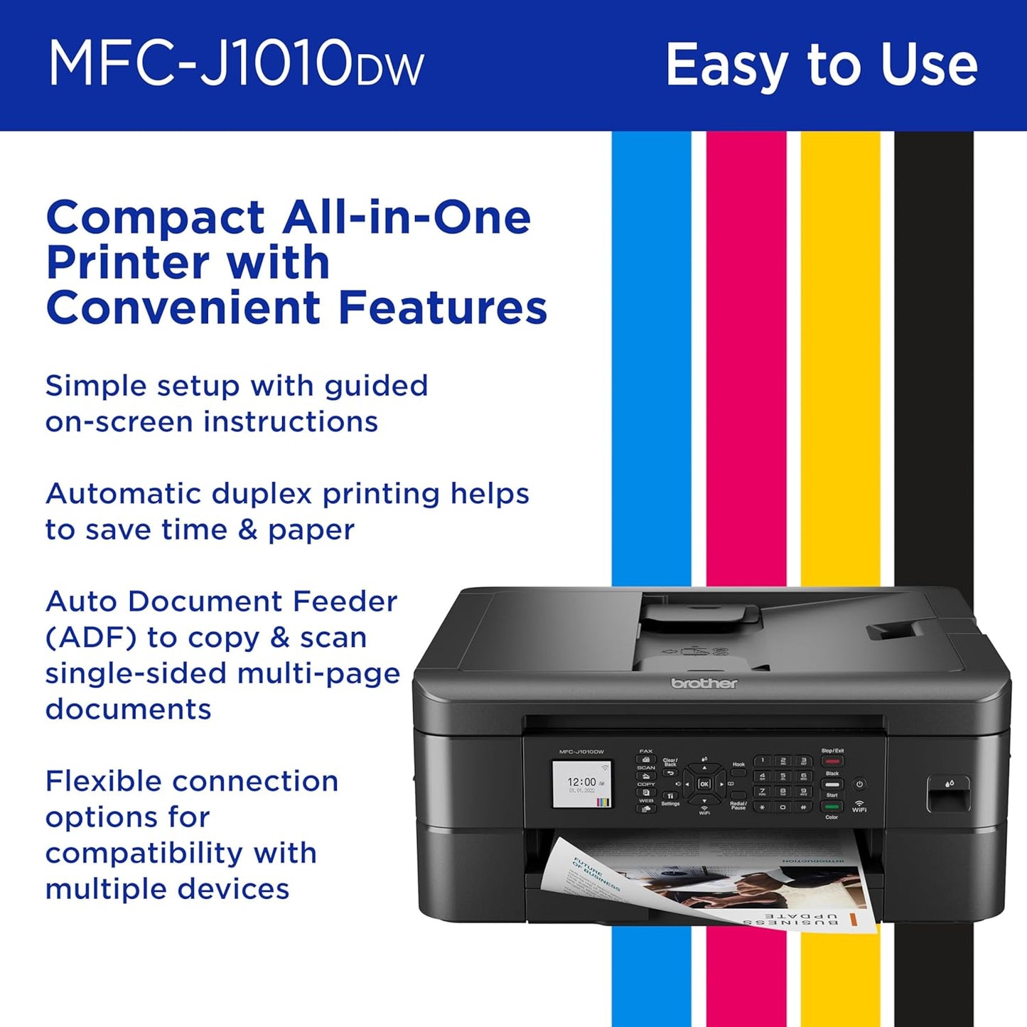 Brother MFC-J1010DW Wireless Color Inkjet All-in-One Printer, Duplex Printing, Mobile & Cloud Print, Compact Design, 1.8" Color Display, Works with Alexa
