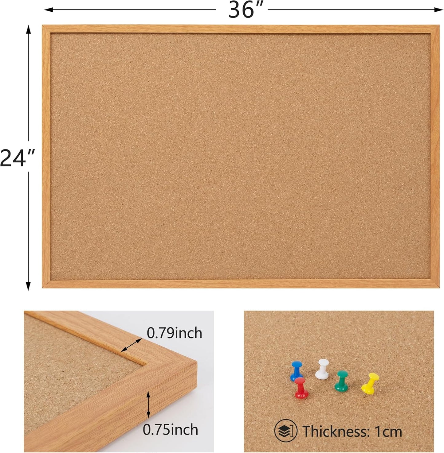 Board2by 2 Pack Cork Board Bulletin Board 24 x 36, Wood Framed Corkboards for Wall Decor, Hanging Office Message Board, Large Wall Mounted Notice Pin Board with 30 Push Pins for School, Home & Office