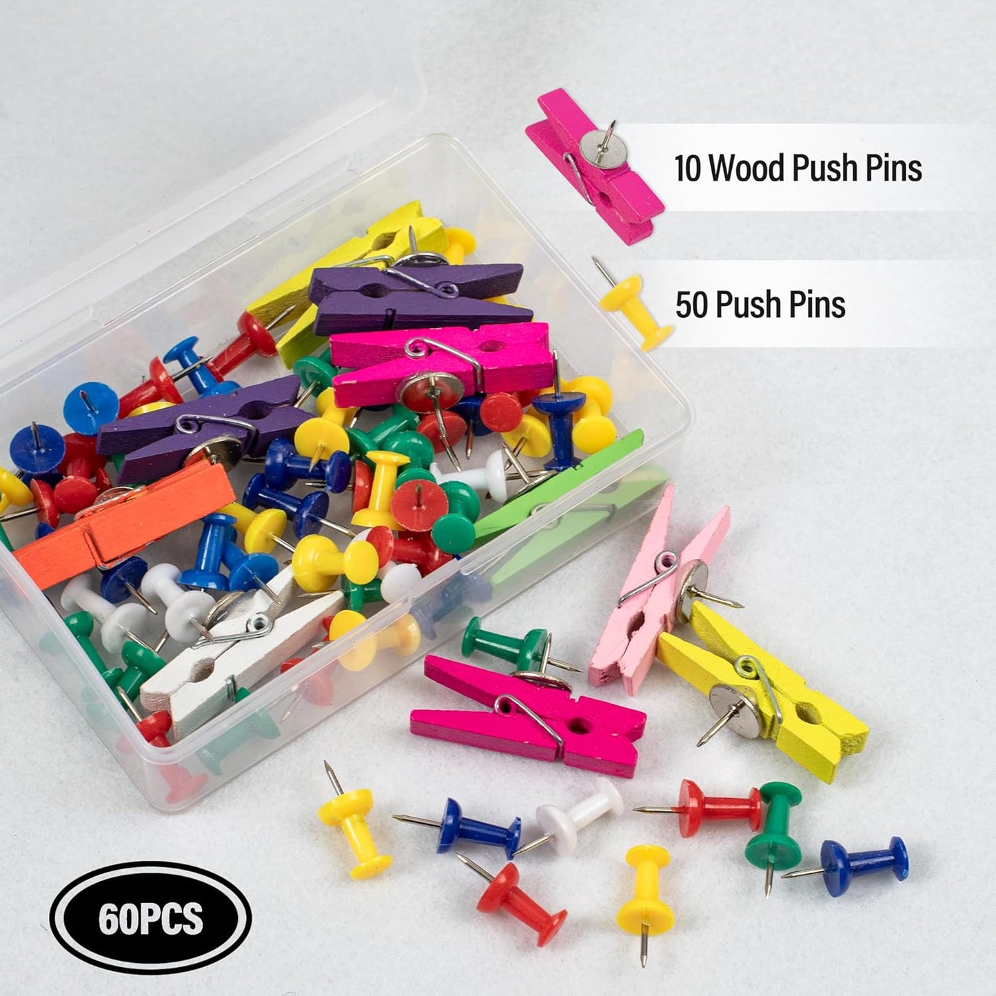 AKTOP White Cork Bulletin Board 12x12, 1/2" Thick Felt Cork Board Tiles 6 Pack, Small Square Pin Board for Wall, Self Adhesive Corkboards with 60 Push Pin Wood Clips for School, Home & Office