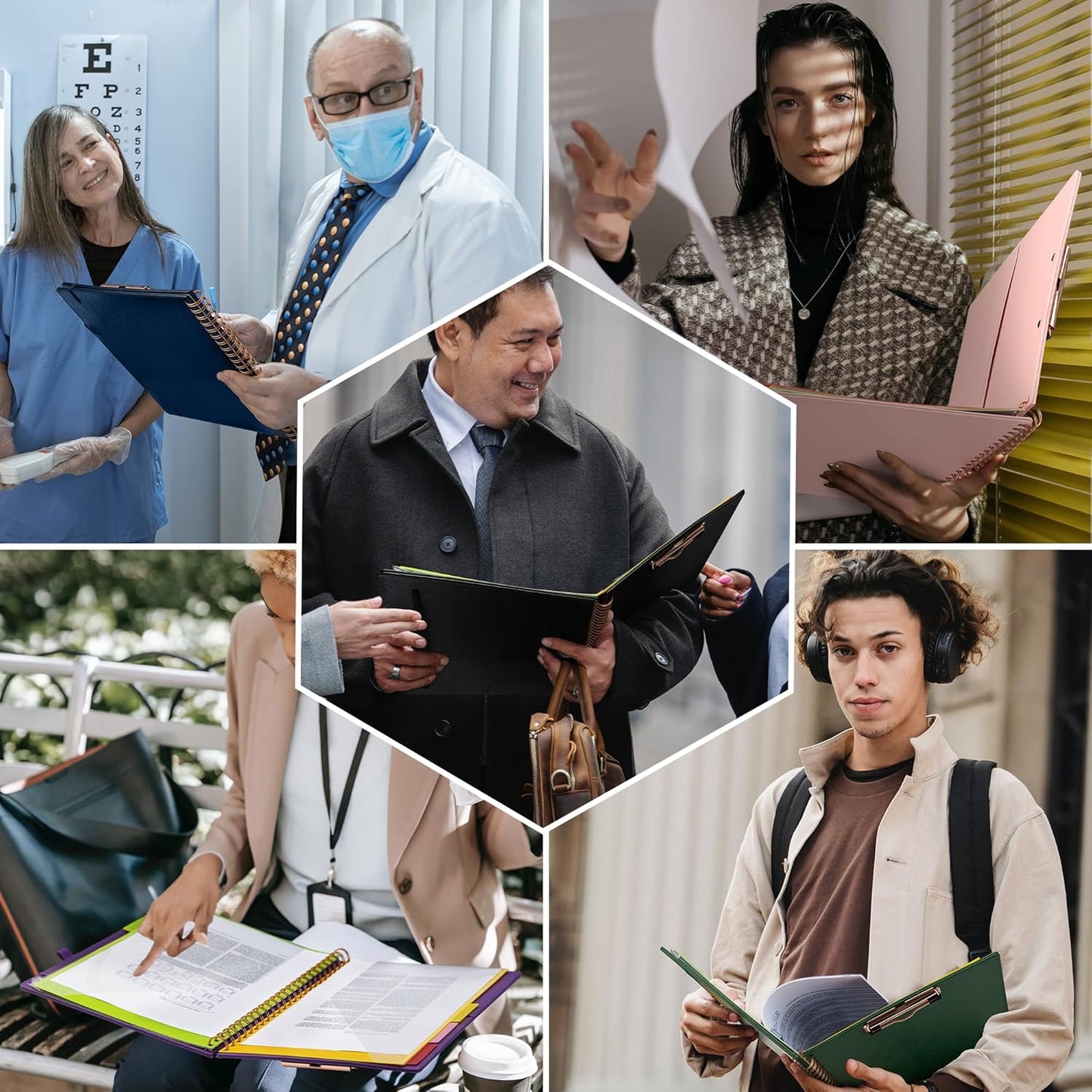 Ospelelf Leather Clipboard Folio with Notepad for Letter Size, Spiral Clipboard Folder with Storage Zipper Pouch, 5 Folders with 10 Pockets, 39 Divider Label Stickers, Pen Loop Series (Black)