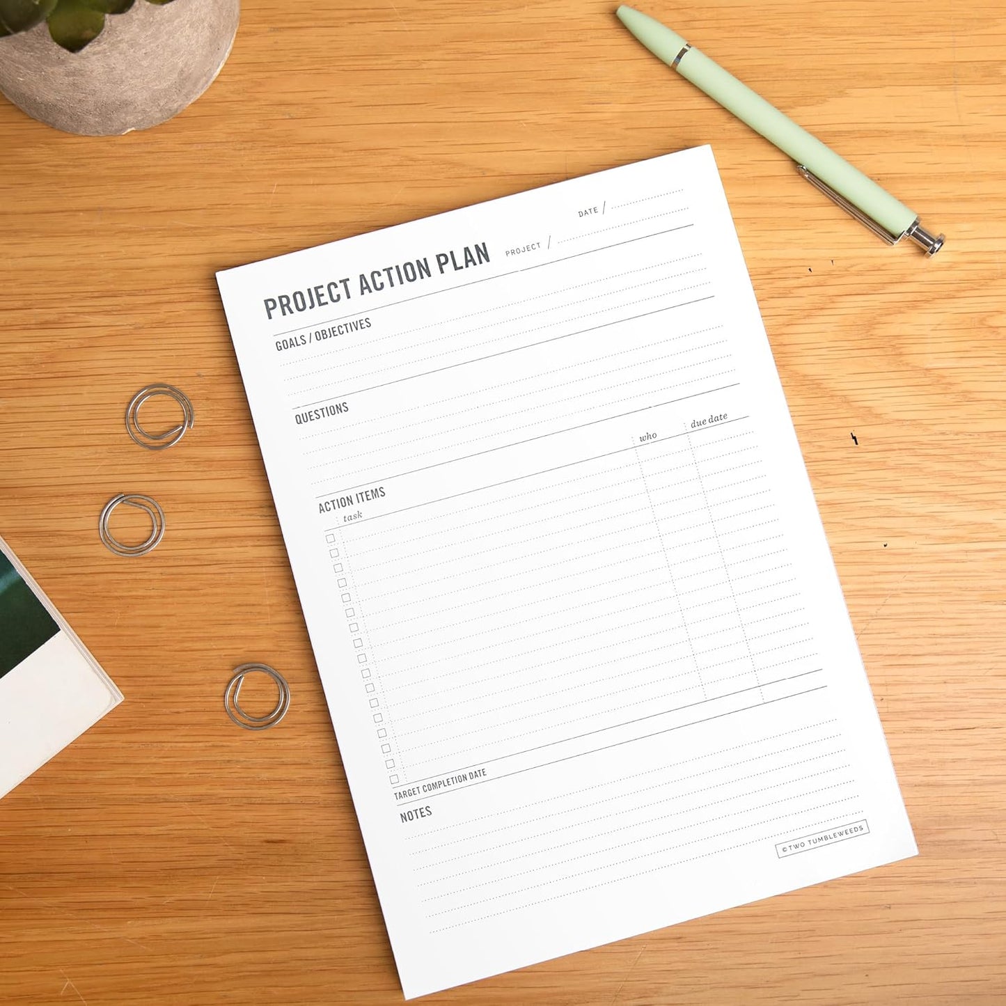 Two Tumbleweeds - Project Planner Notepad - 7 x 10” Planning Pad for Project Management with Checklist, Action Items, Notes - Task Planner - To Do List Organizer For Work & School - 50 Sheets