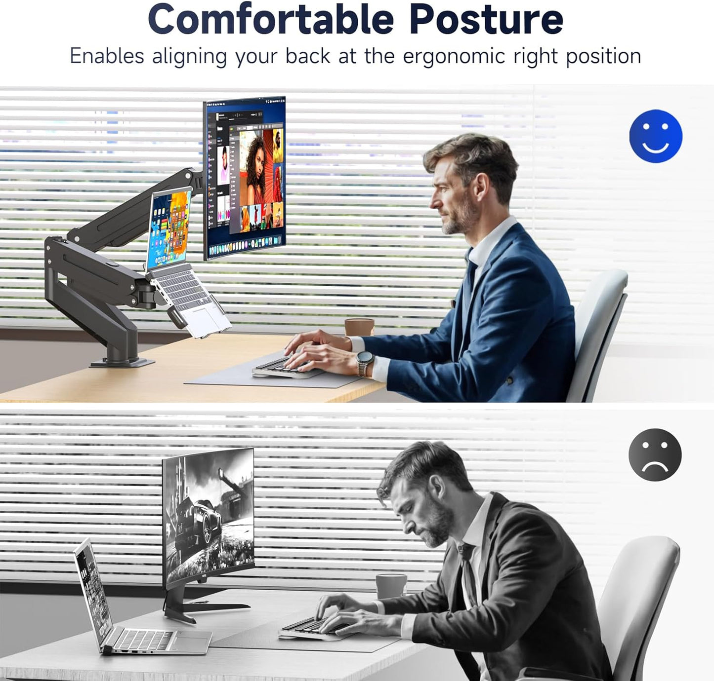 Suptek Monitor Laptop Mount Stand, 2 in 1 Function Dual Monitor Arms Desk Mount for 11"-17" Notebook and 17"-32" Monitor with Laptop Tray,Holds up to 22lbs