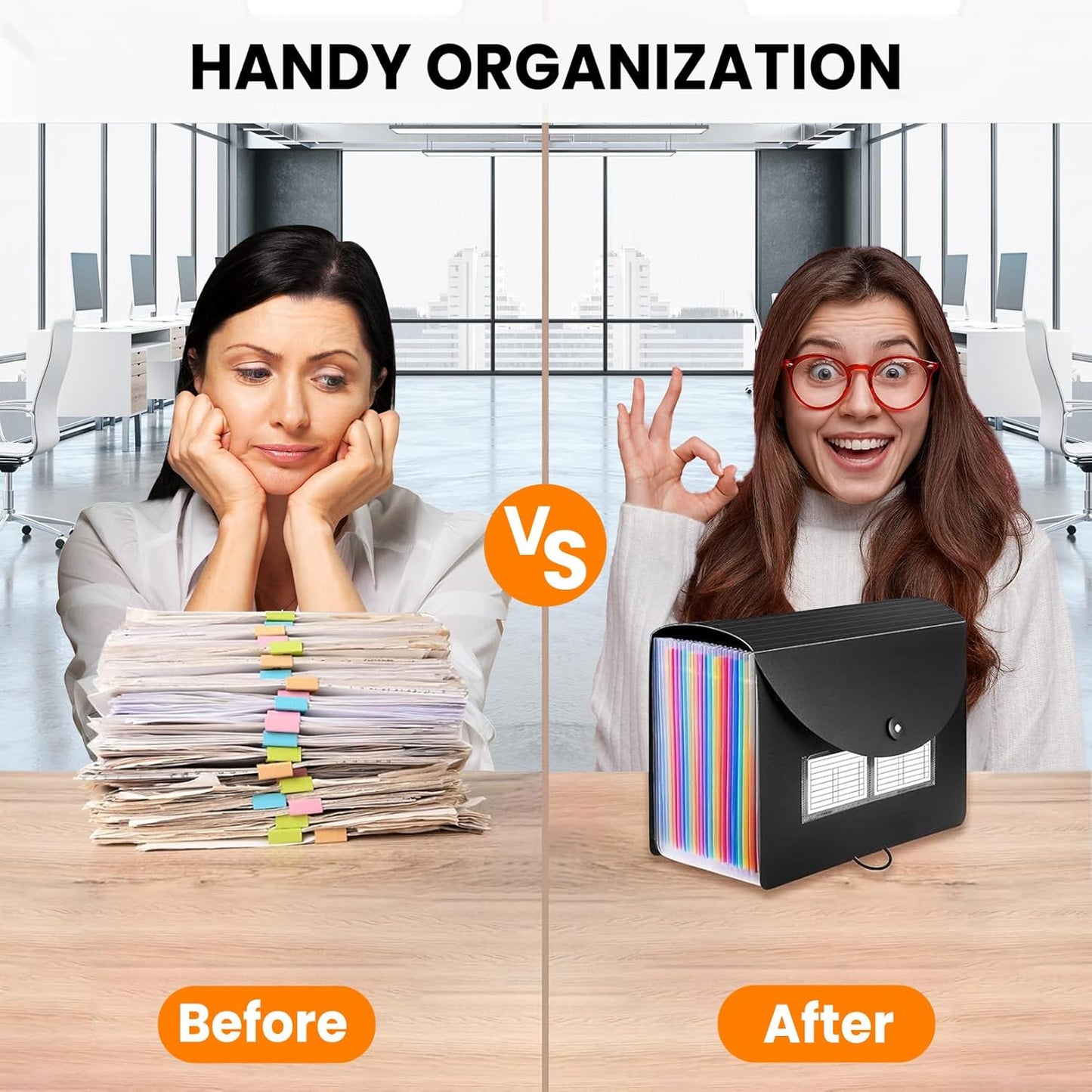 Sooez Accordion File Organizer, 13 Pockets Expanding File Folder, Portable Monthly Paper Bill Tax Receipt Organizer, Letter A4 Size Document Holder with Blank Labels, Black