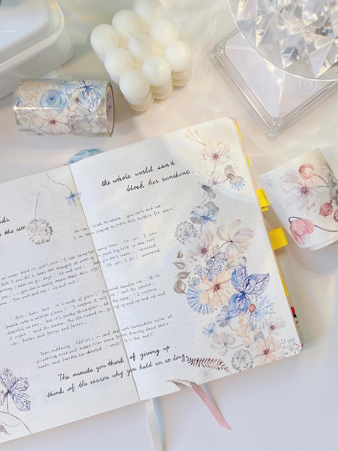 WT Frostbloom Wide Washi Tape, Single Roll, Original Design, Pastel Pink Floral Design, Decorative Masking Tape for Arts, DIY Crafts, Journals, Planners, Scrapbooks