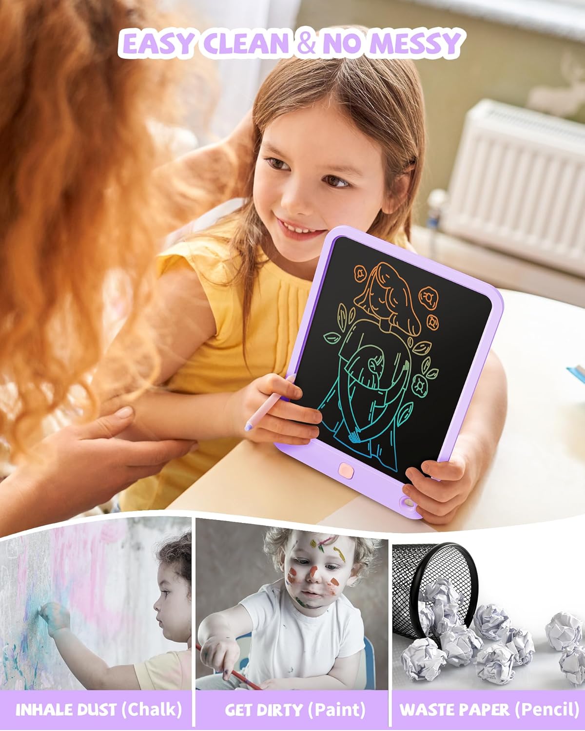 LCD Writing Tablet 10 Inch, Toys for 3 4 5 6 7 8 9 10 Year Old Boys Girls, Colorful Doodle Board Drawing Tablet, Gift for Boys Toddlers Age 3-12 Years, Memo Board, Drawing Pads with Lanyard(Purple)