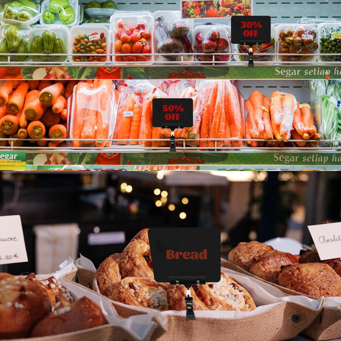 Mini Black Sign Holder Clips for Display, 10 Pcs Plastic Sign Holder Clips for Retail, Swivel Price Signs Clip, Rotatable Price Shelf Clips for Store Clothing Rack Merchandise Shelf Basket