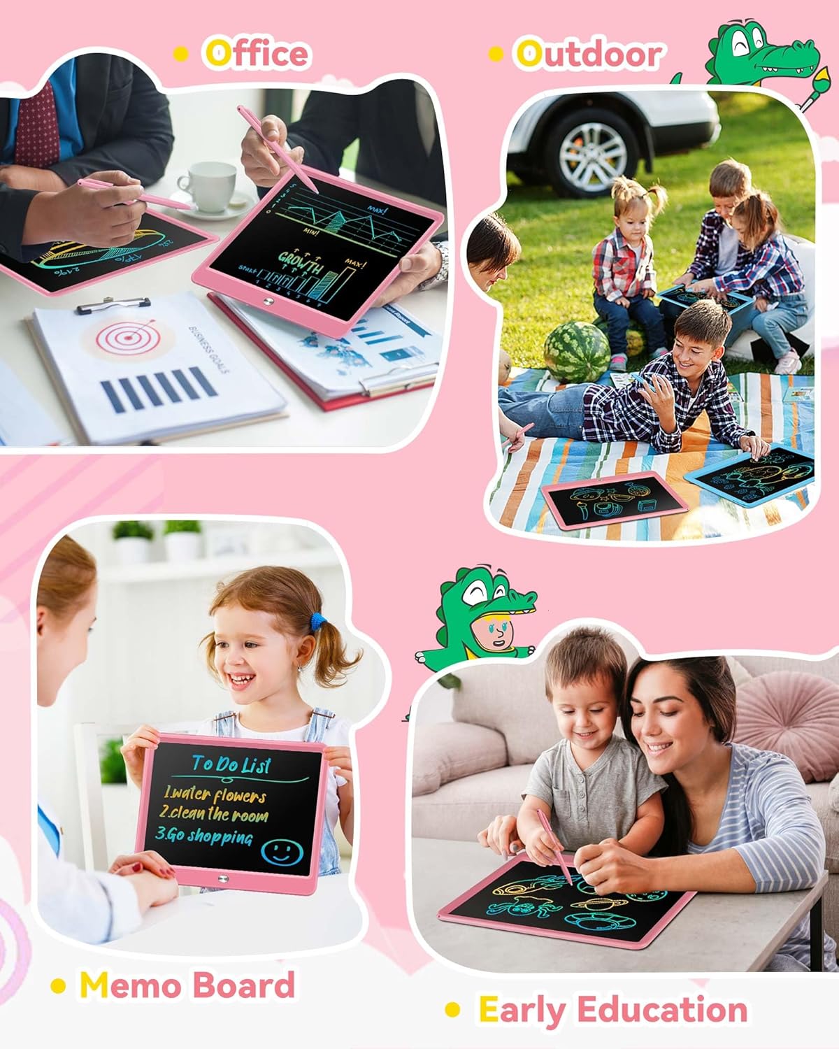 KOKODI 15 Inch LCD Writing Tablet with Anti-Lost Stylus, Erasable Doodle Board Colorful Toddler Drawing Pad, Car Travel School Games Toys for 3 4 5 6 7 8 Kids, Birthday Gift for Girls Boys Pink