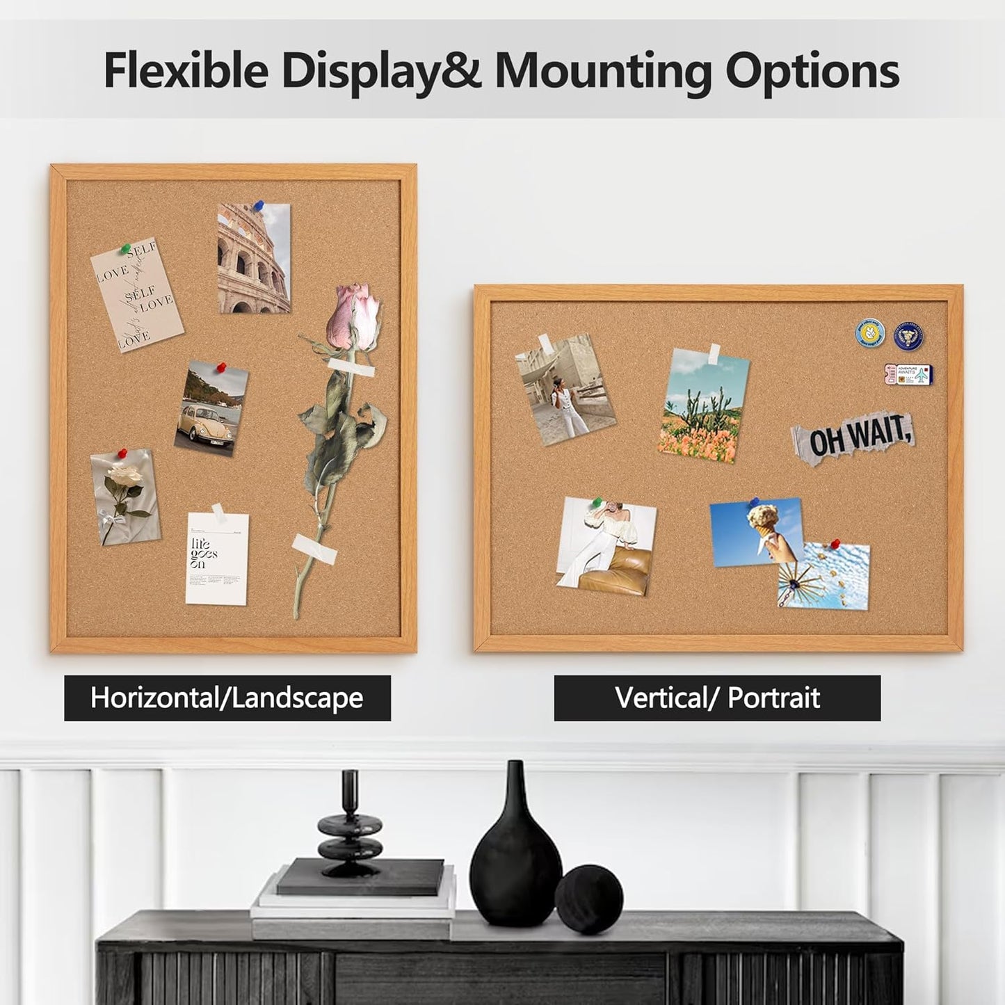 Board2by Cork Board Bulletin Board 24 x 36, Wood Framed Corkboards for Wall Decor, Hanging Office Message Board, Large Wall Mounted Notice Pin Board with 15 Push Pins for School, Home & Office