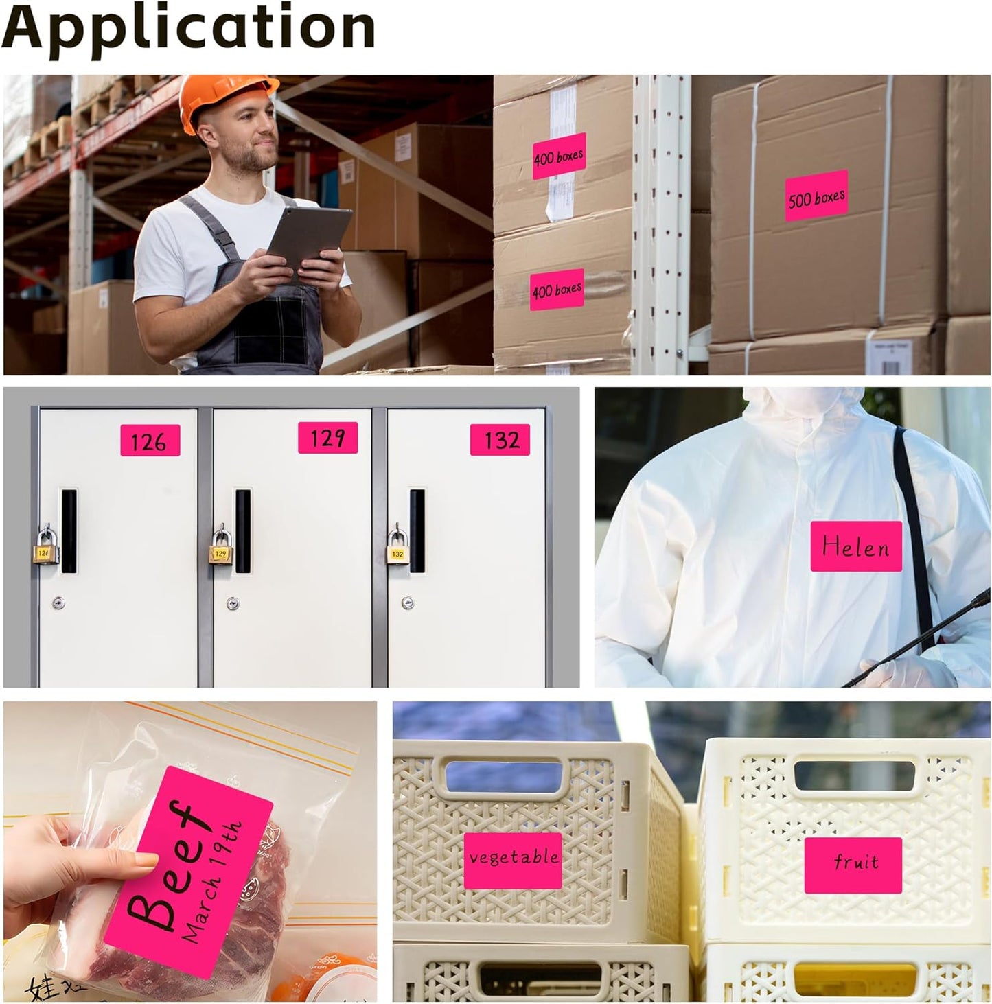 PARLAIM 3 X 5 Inch 4Rolls/1000 Per Roll Rectangle Inventory Color Coding Labels,Roll Square Label Stickers for Home(Fluorescent Pink)