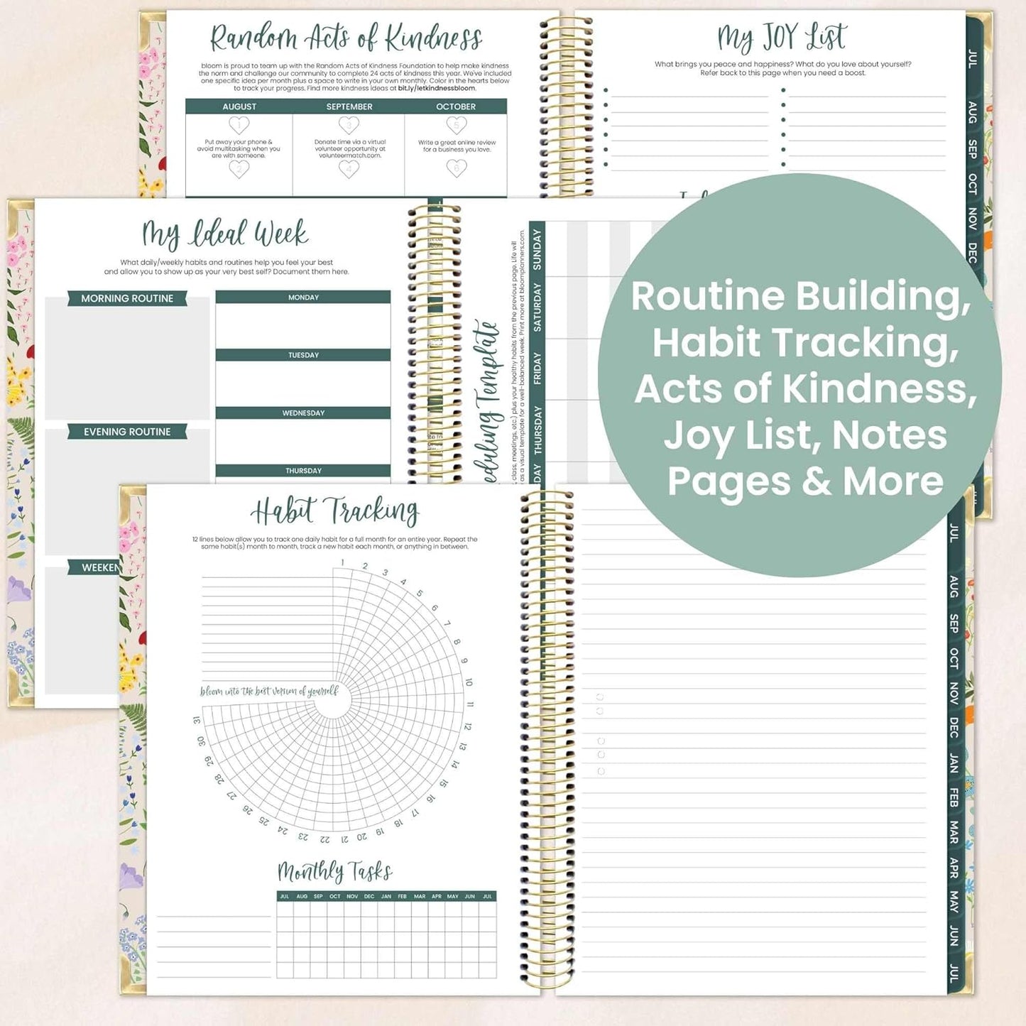 bloom daily planners 2025-2026 Hardcover Academic Year Goal & Vision Planner (July 2025 - July 2026) - Monthly & Weekly Calendar Agenda Organizer - 7.5" x 9" - Garden Party, Beige