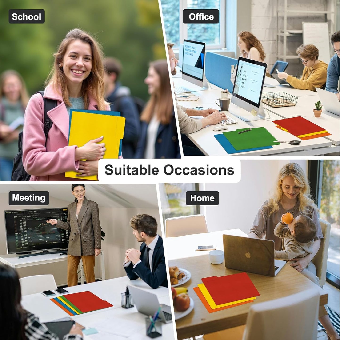 ViVin File Folder, 50 Pack Colored File Folders with 1/3-Cut Tabs, Fits 8.5 * 11 Letter Size Paper, Manilla Folders for Home Office School Documents(Assorted)