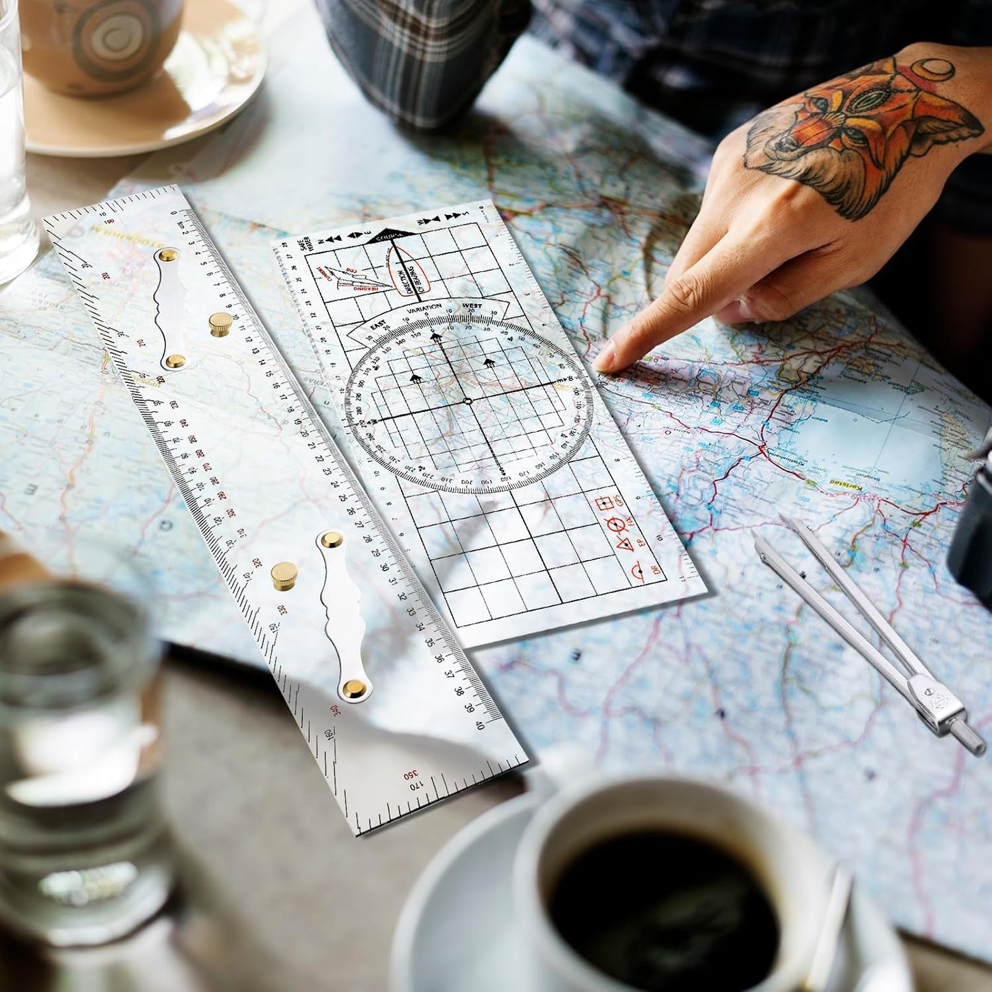 3 Pcs Basic Navigation Set, Include 16 Inch Marine Parallel Ruler with Clear Scales Navigation Divider Marine Nautical Protractor 6 Inch Marine Fixed Points Divider for Boat