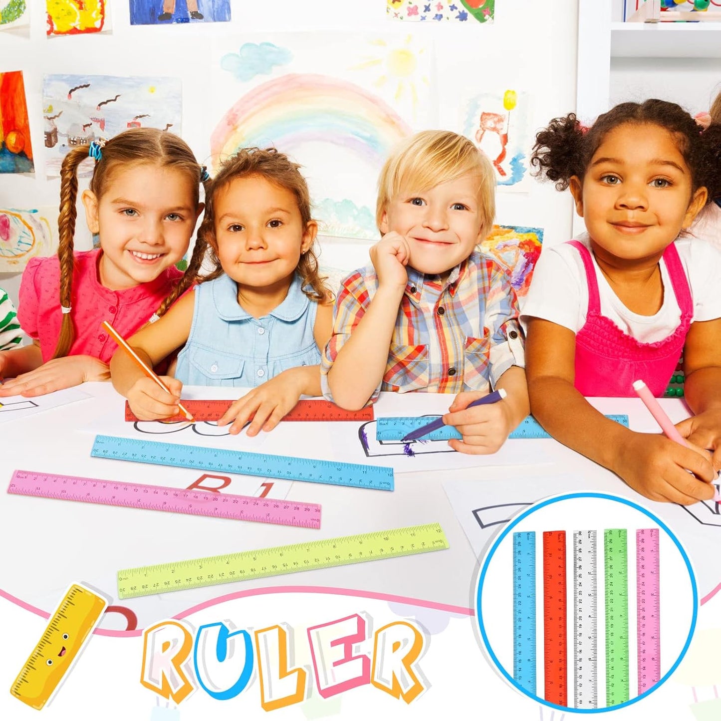 Zonon 30 Pcs 12 Inch Plastic Ruler Assorted Colors Ruler Bulk with Centimeters Millimeter and Inches Rulers First Day of School Gift for Kids School Classroom Office Supplies(Bright Color,Plastic)