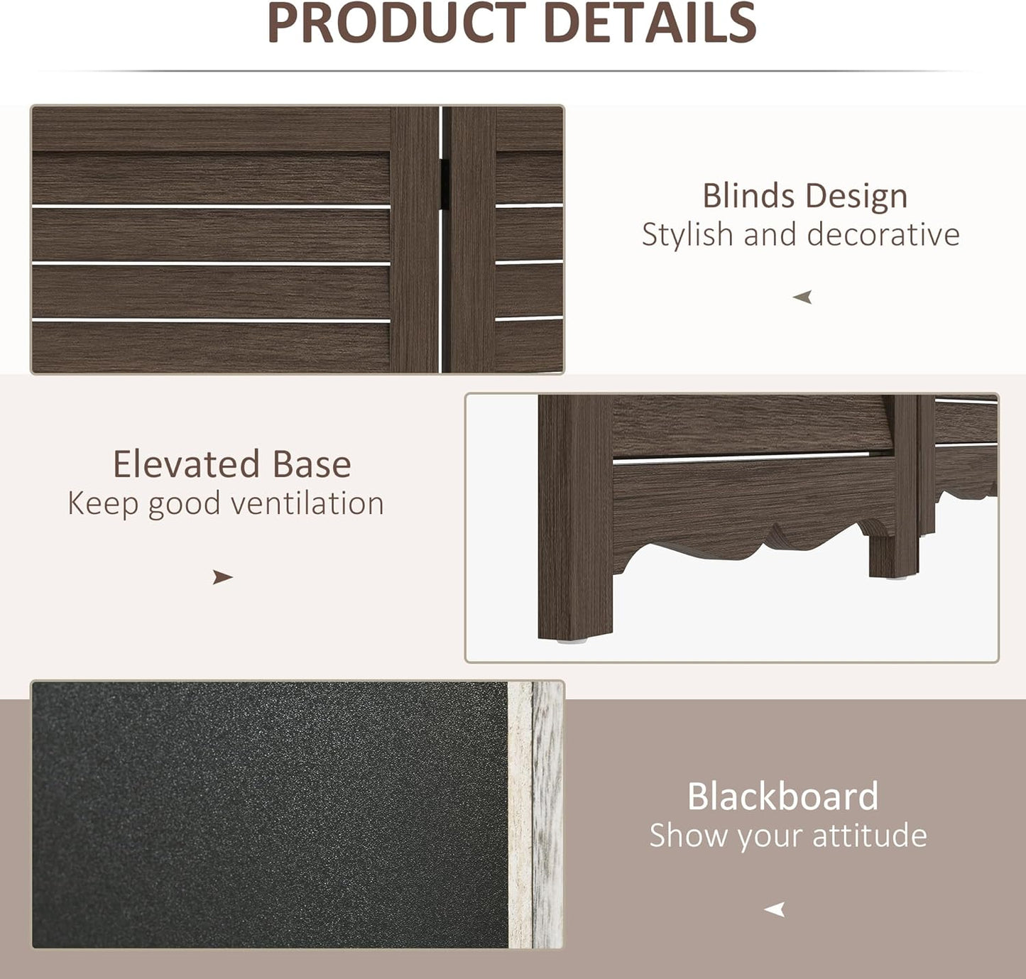 NicBex Room Divider 4 Panel Room Dividers with Black Boards Partition Room Dividers and Folding Privacy Screens 5.5 FT Wall Divider for Home, Office, Room Separation,63.75"W x 0.75"D x 67.75"H,Brown