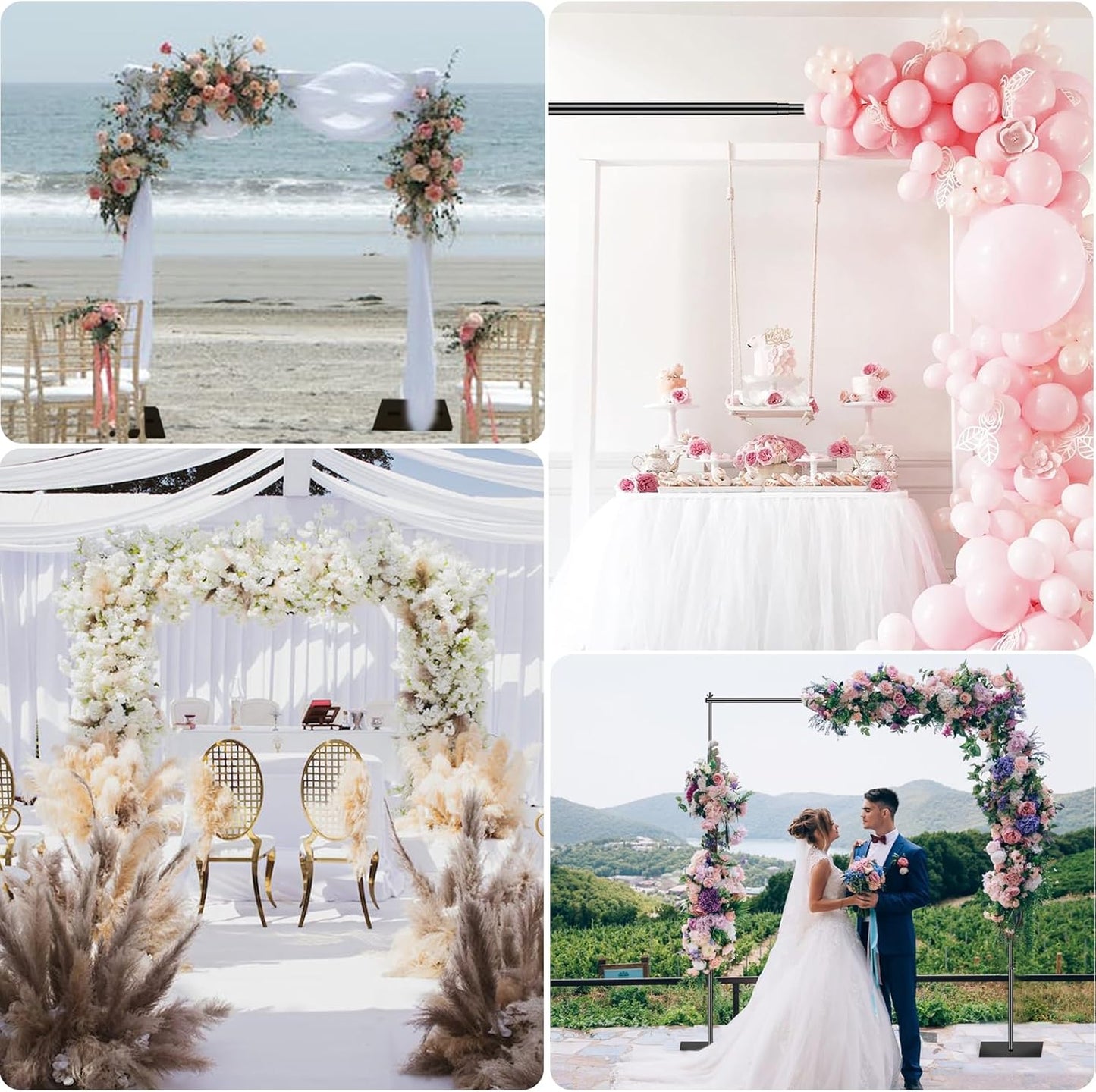 EMART Backdrop Stand, 10x10ft Width Adjustable Photography Background Support Poles with Heavy Duty Flat Base, Photo Metal Steel Pipe and Drape Frame Kit for Parties Birthday Wedding - Black