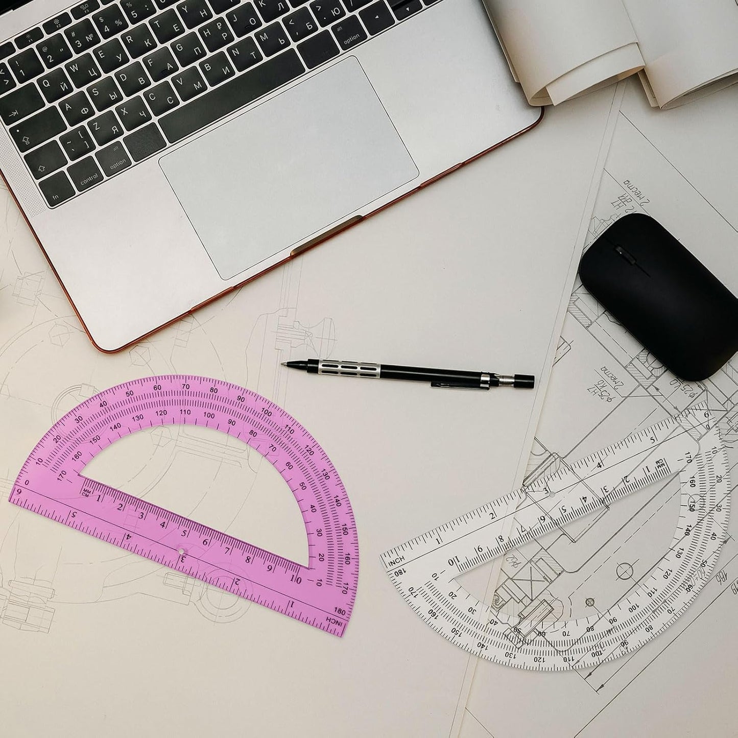 Zonon 3 Pack 6 Inch Plastic Protractor Back to School Protractors 180 Degrees Pink Blue Clear Protractors for Classroom Math Teacher Student Office Supplies
