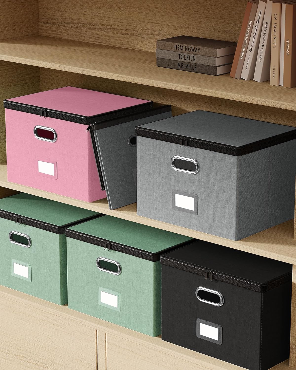 Oterri 1 Pack Large File Organizer Boxes with Lids, File Box with Mesh Pockets, Document Organizer Box for Letter/Legal Size Folders, Zippers Important Document Organizer (Green, Without Folders)