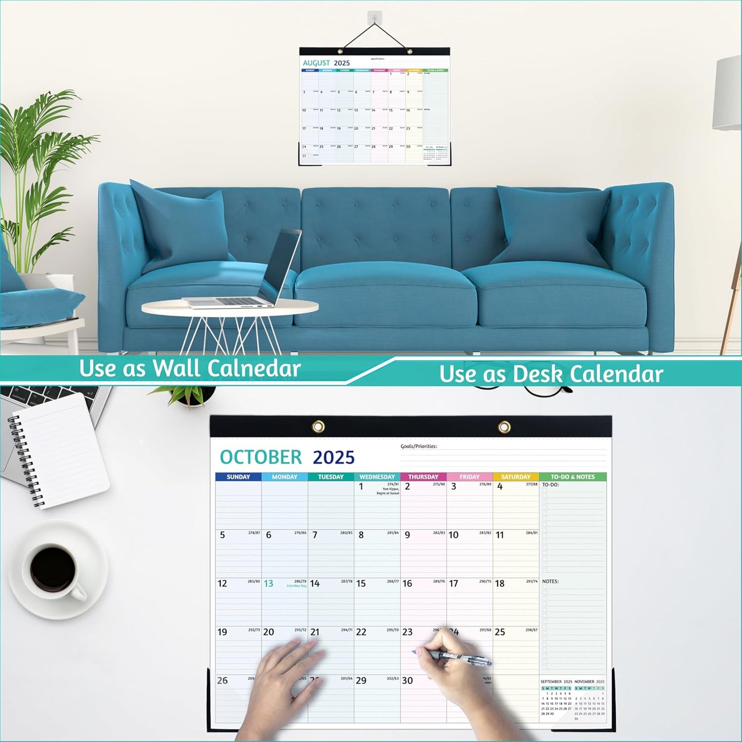 2025-2026 Desk Calendar β Shipped Flat, Large Desk Calendar, 22'' x 17'', Jul 2025 β Dec 2026, 18 Monthly Calendar, Best Desk/Wall Calendar with Desk Pad, To-do Lists, Ruled Blocks, Corner Protectors