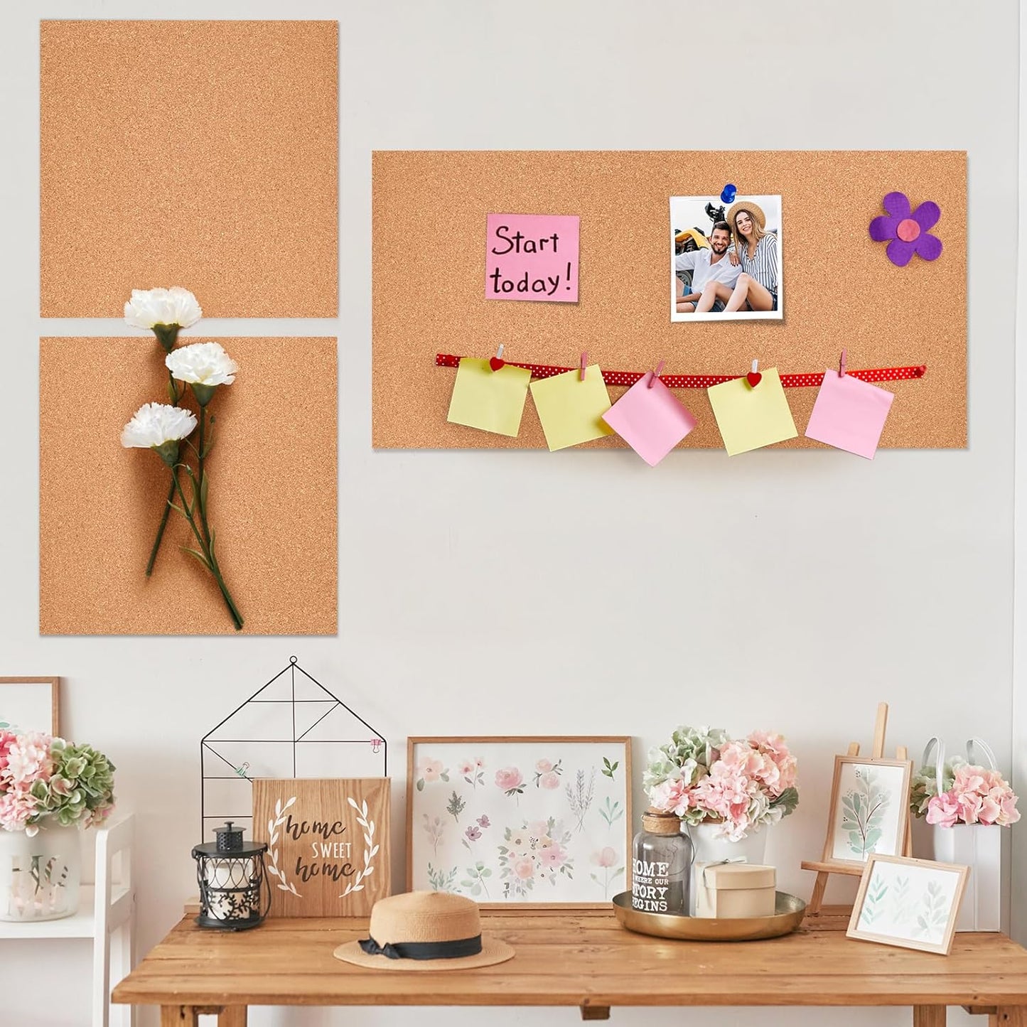 6 Pac Self-Adhesive Square Cork Boards for Wall with 100 Push Pins for Bulletin Boards Cork Wall Home School Office Decorative(12"x12"x1/4" )