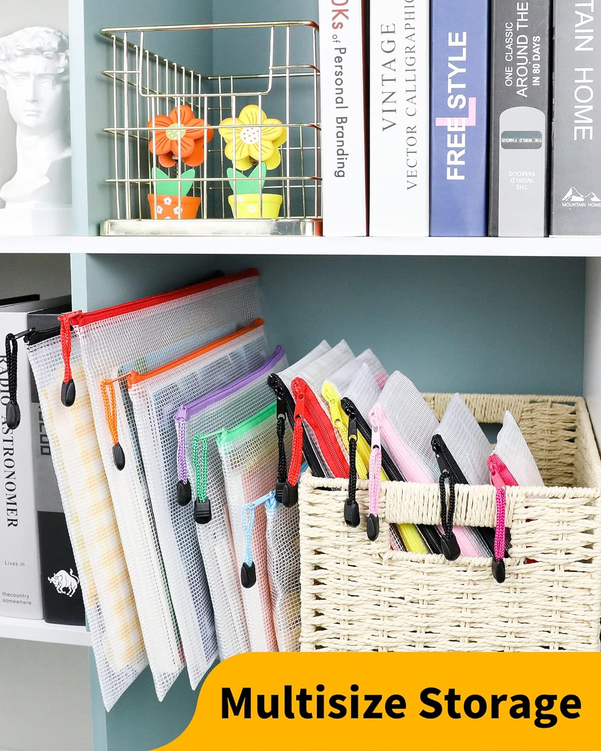 Smarpau 44pcs Mesh Zipper Pouch, 8 Sizes 11 Colors Plastic Bags for Organizing, Multipurpose Waterproof Storage Zip Pouches for Board Game Storage, Travel, Office Supplies