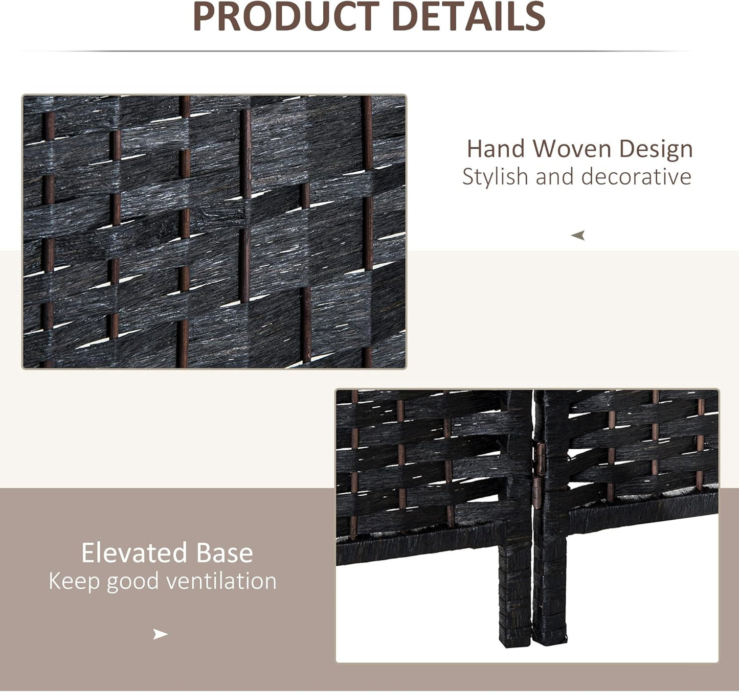 NicBex Room Divider 3 Panel Room Dividers with Wicker Weave Design Partition Room Dividers and Folding Privacy Screens 6 FT Wall Divider for Office, Room Separation,53.25"W x 0.75"D x 70.75"H, Black