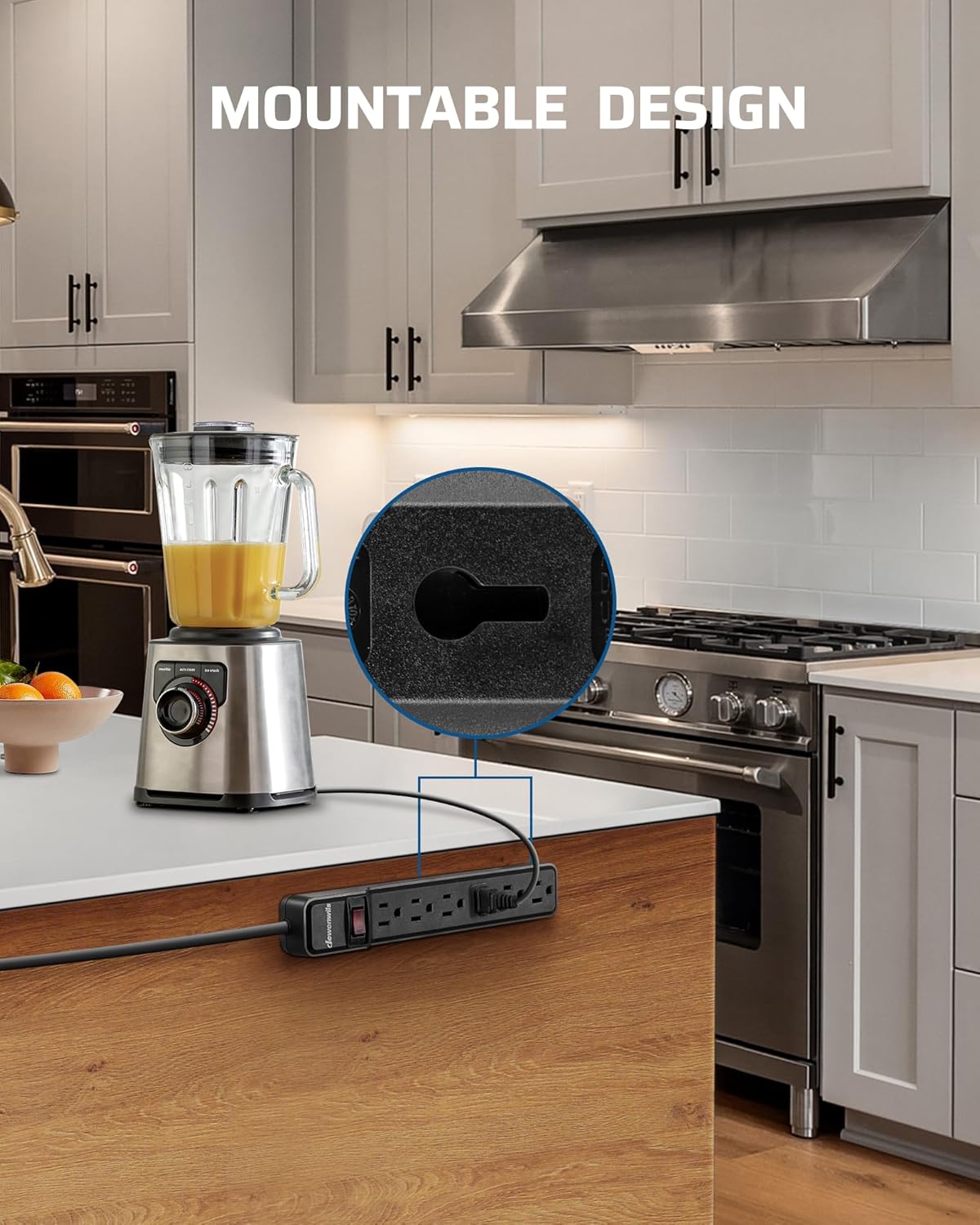 DEWENWILS 6-Outlet Power Strip Surge Protector, 15FT Long Extension Cord, Low Profile Flat Plug, 15 Amp Circuit Breaker, 500 Joules, Wall Mount, Black, UL Listed