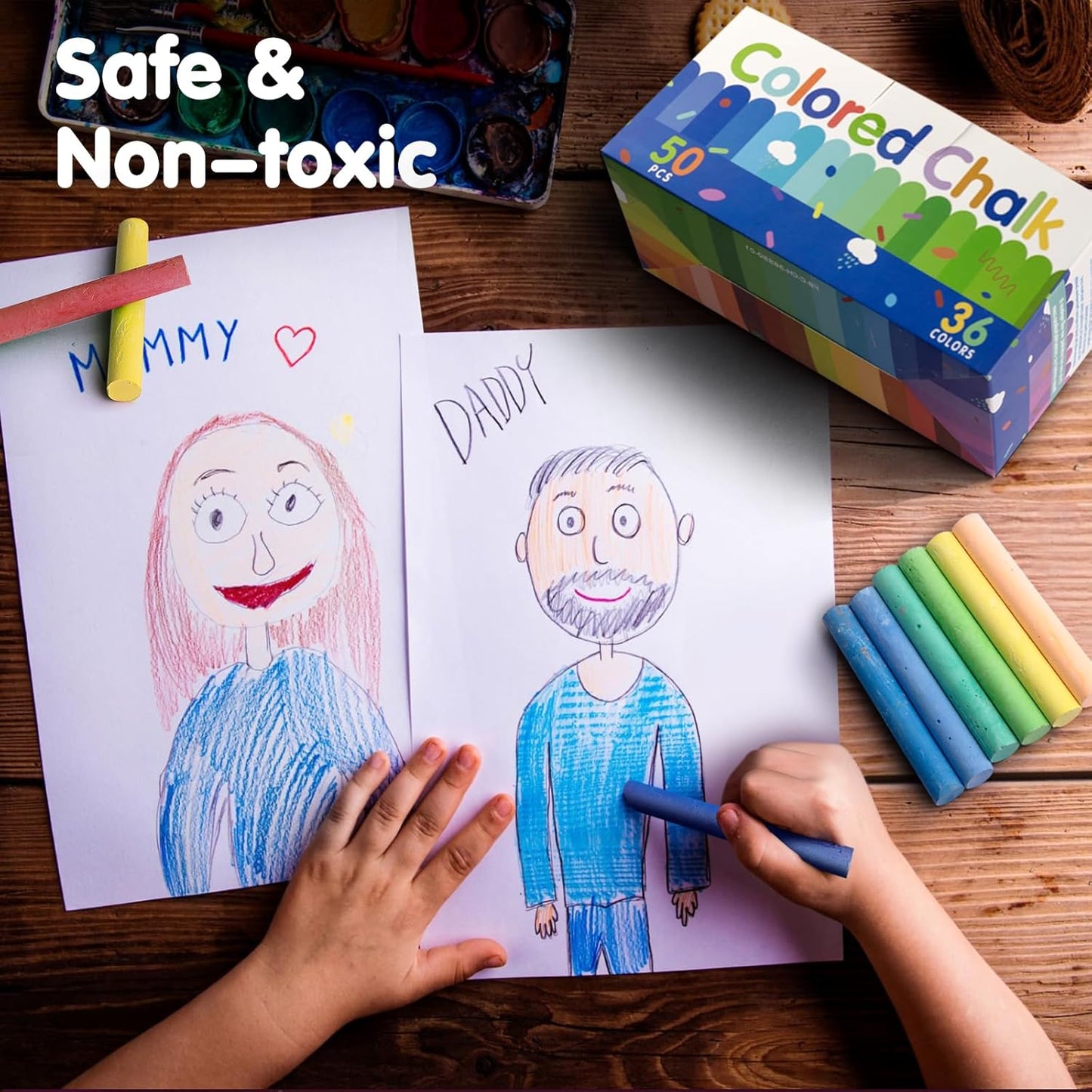 Colored Chalk 36 Colors 50 PCS | Non-Toxic Toddler Chalkboard Chalk for Teachers and Kids | Sponge-Wrapped Creative Drawing & Writing Art Tool