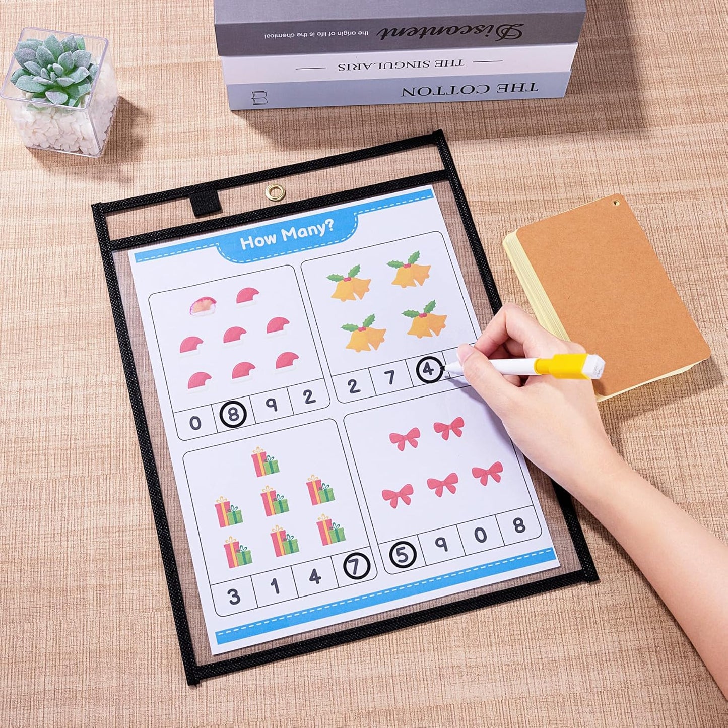 Ndsox 50 Packs Oversized Dry Erase Pockets Reusable Plastic Sleeves Clear Job Ticket Holders Heavy Duty Transparent Hanging Sheet Protectors for Teacher Classroom School Office Work Warehouse, Black