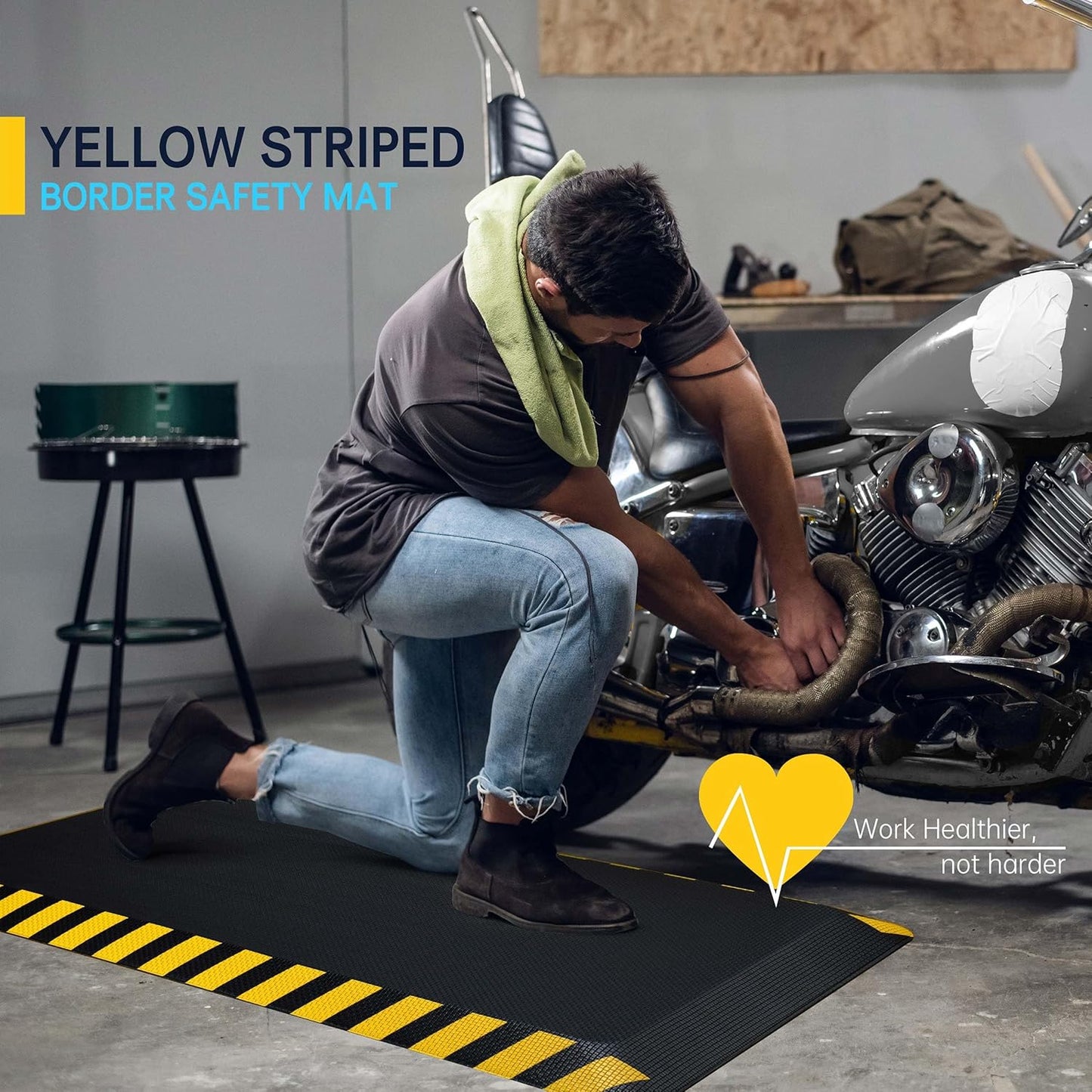 FEATOL Anti Fatigue Mats Industrial 8 Packs, Ergonomic Standing Floor Mat for Work for Stand, Black with Yellow Border Safety 20" x 32"-Support for Leg & Back Pain