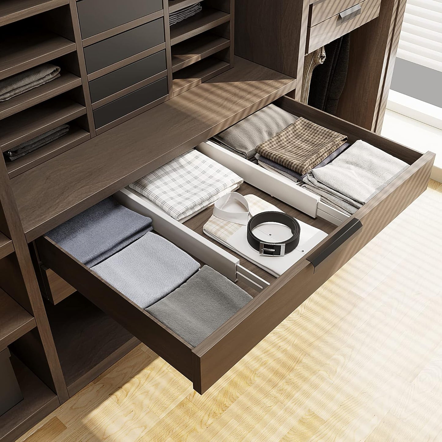 BAMEOS Drawer Dividers Bamboo Separators Organization Expandable Organizers for Kitchen Bedroom Bathroom Dresser Office 4-pack