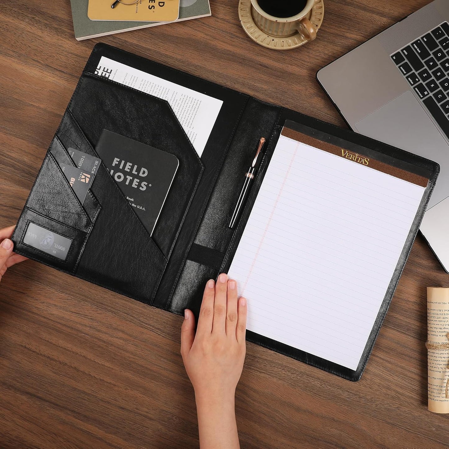 Genuine Leather Padfolio,Free Engraved Name, Personalized Leather Portfolio, A4 Document Folder Legal Pad Padfolio, Resume Folio for Men & Women