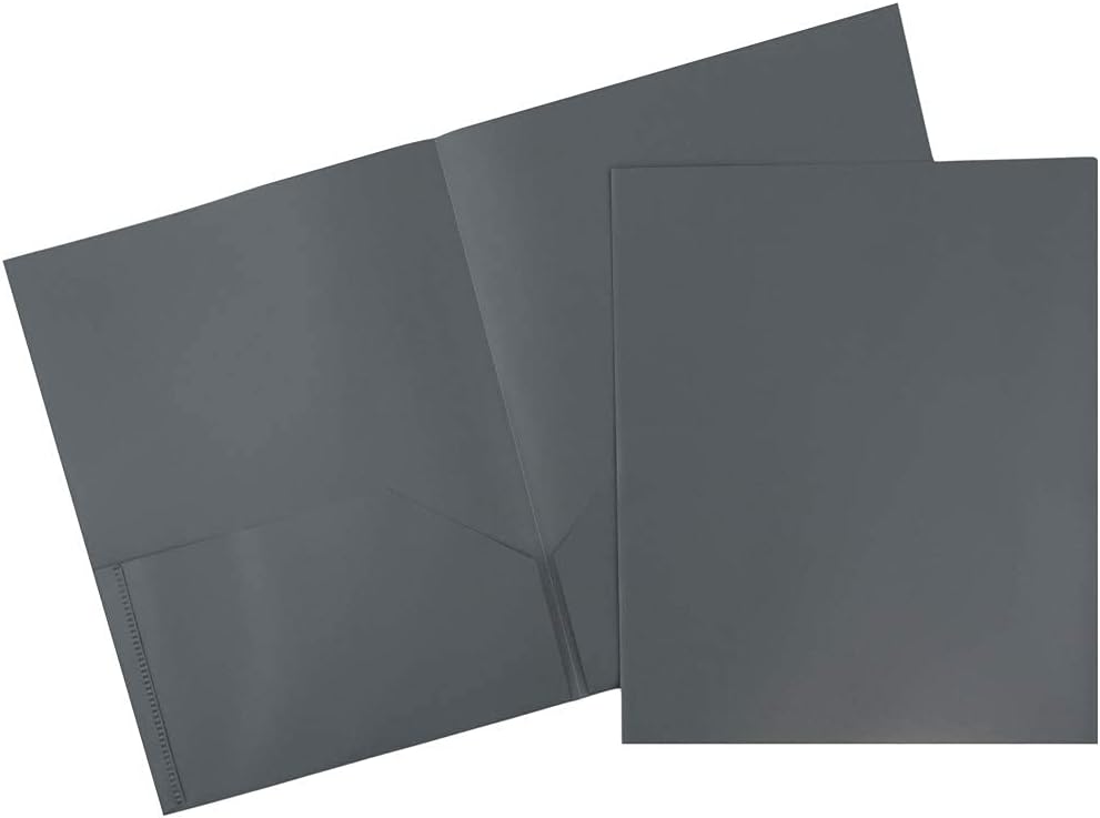 JAM PAPER Plastic 2 Pocket POP Folders - Durable School Folders - Grey - 6/Pack