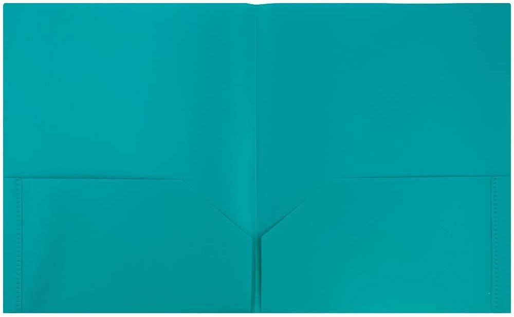 JAM PAPER Plastic 2 Pocket POP Folders - Durable School Folders - Teal Blue - 6/Pack