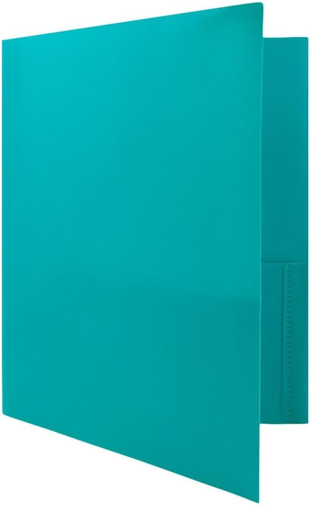 JAM PAPER Plastic 2 Pocket POP Folders - Durable School Folders - Teal Blue - 3/Pack