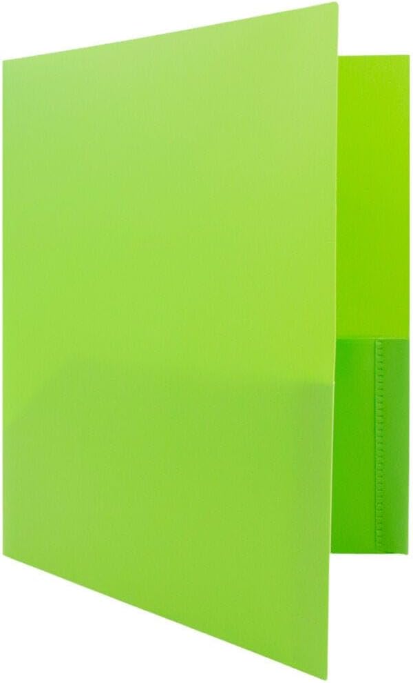 JAM PAPER Plastic 2 Pocket POP Folders - Durable School Folders - Lime Green - Bulk 144/Box